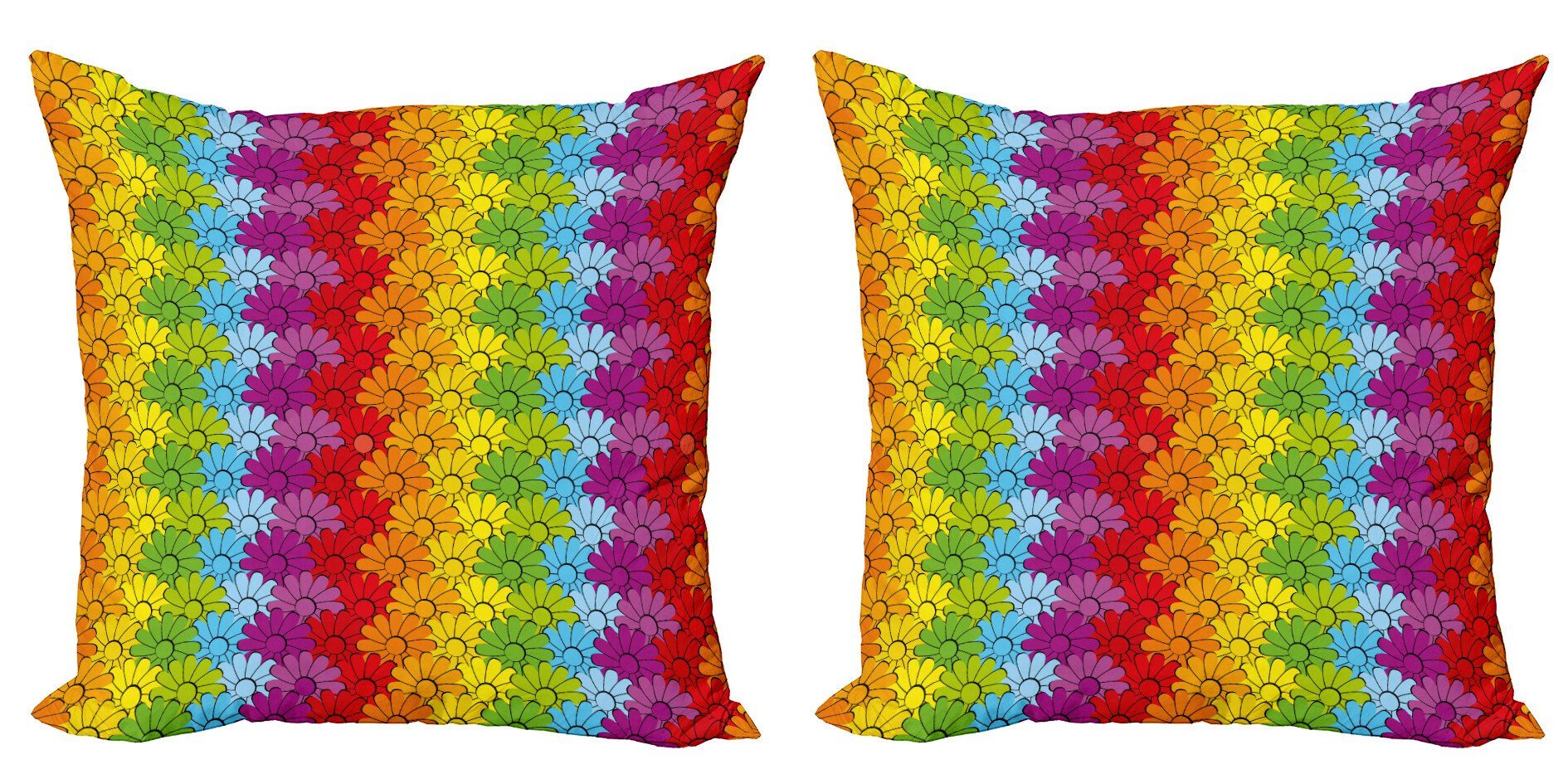 Kissenbezüge Modern Accent Doppelseitiger Digitaldruck, Abakuhaus (2 Stück), Blumen Regenbogen farbige Blumen