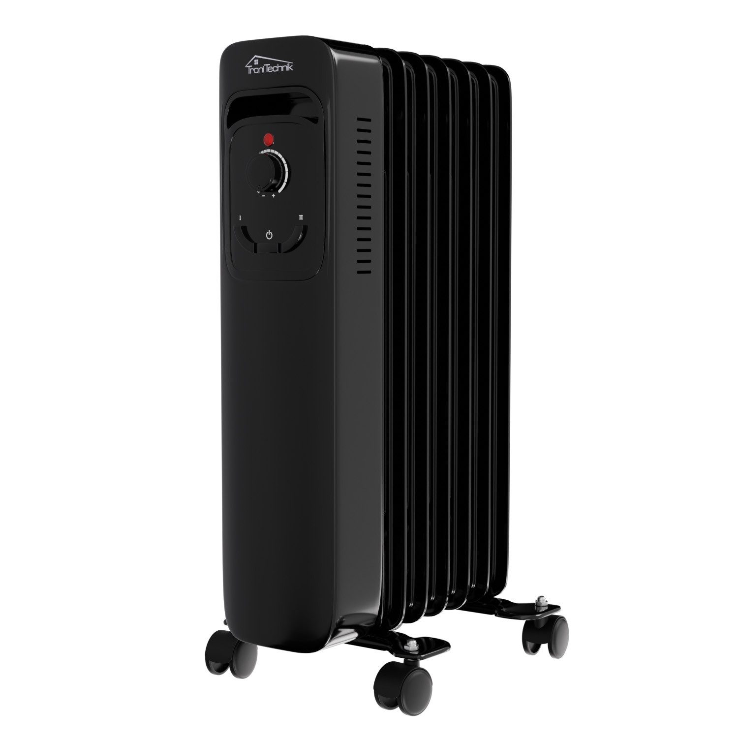 TroniTechnik Heizgerät Ölradiator in schwarz, mobile Elektroheizung 7 Rippen, 1500Watt, 1500 W, energiesparend, Elektroheizung, 1500 Watt, 3 Stufen