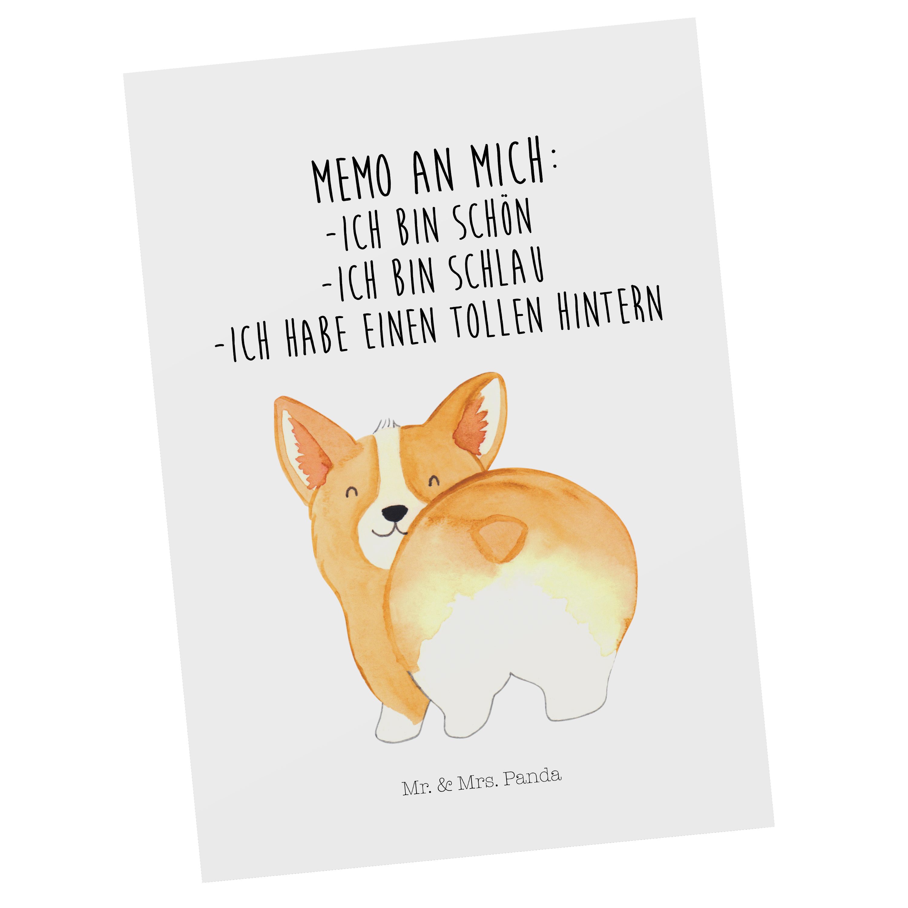 Mr. & Mrs. Panda Postkarte Corgie Weiß - Po Geschenkkarte, - Ansichtskarte Haustier, Geschenk