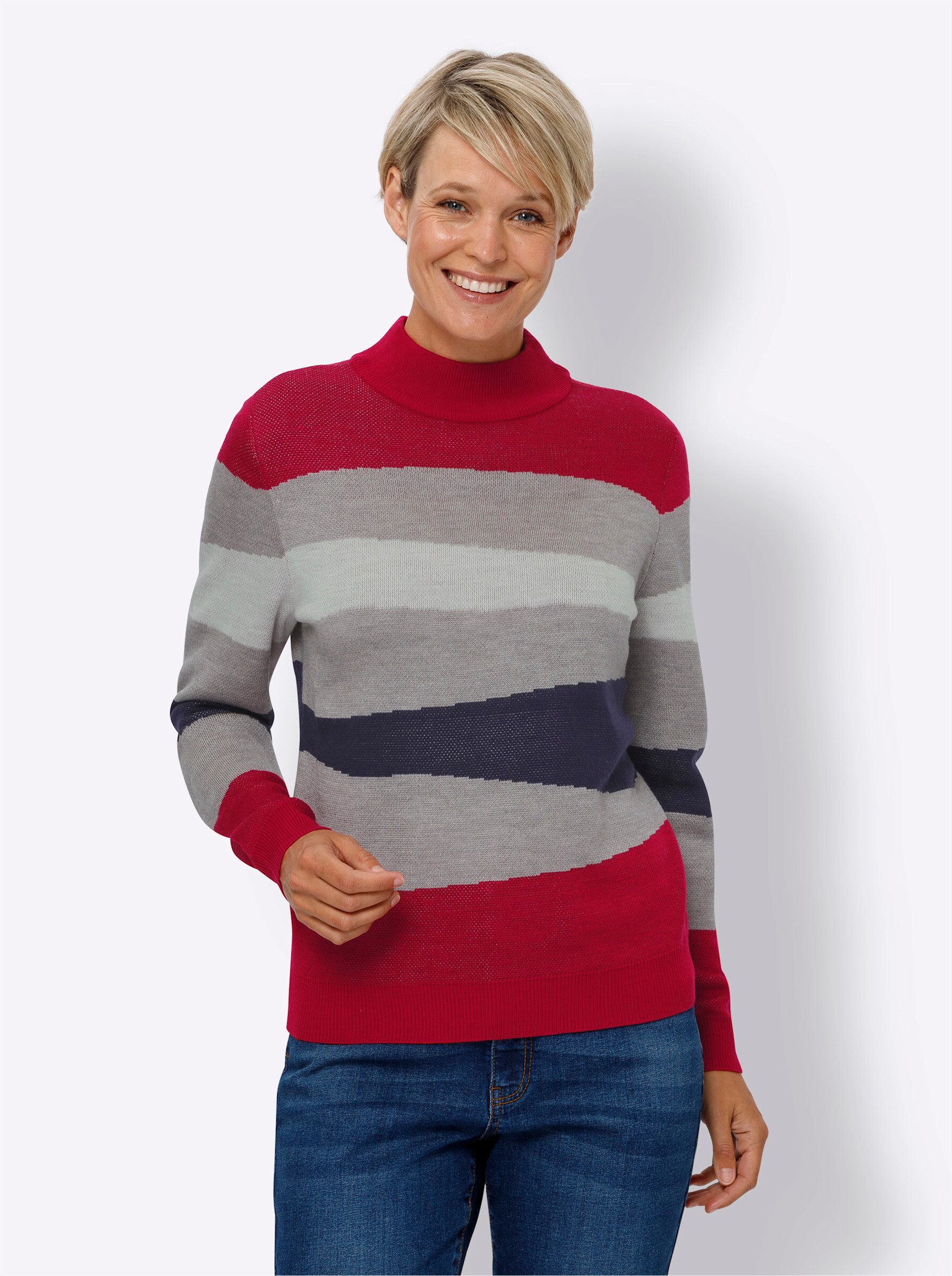Strickpullover Stehkragen-Pullover Langarm Jacquard