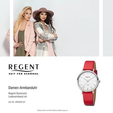Regent Quarzuhr Regent Damen Armbanduhr Analog, Damen Armbanduhr rund, extra groß (ca. 36mm), Lederarmband