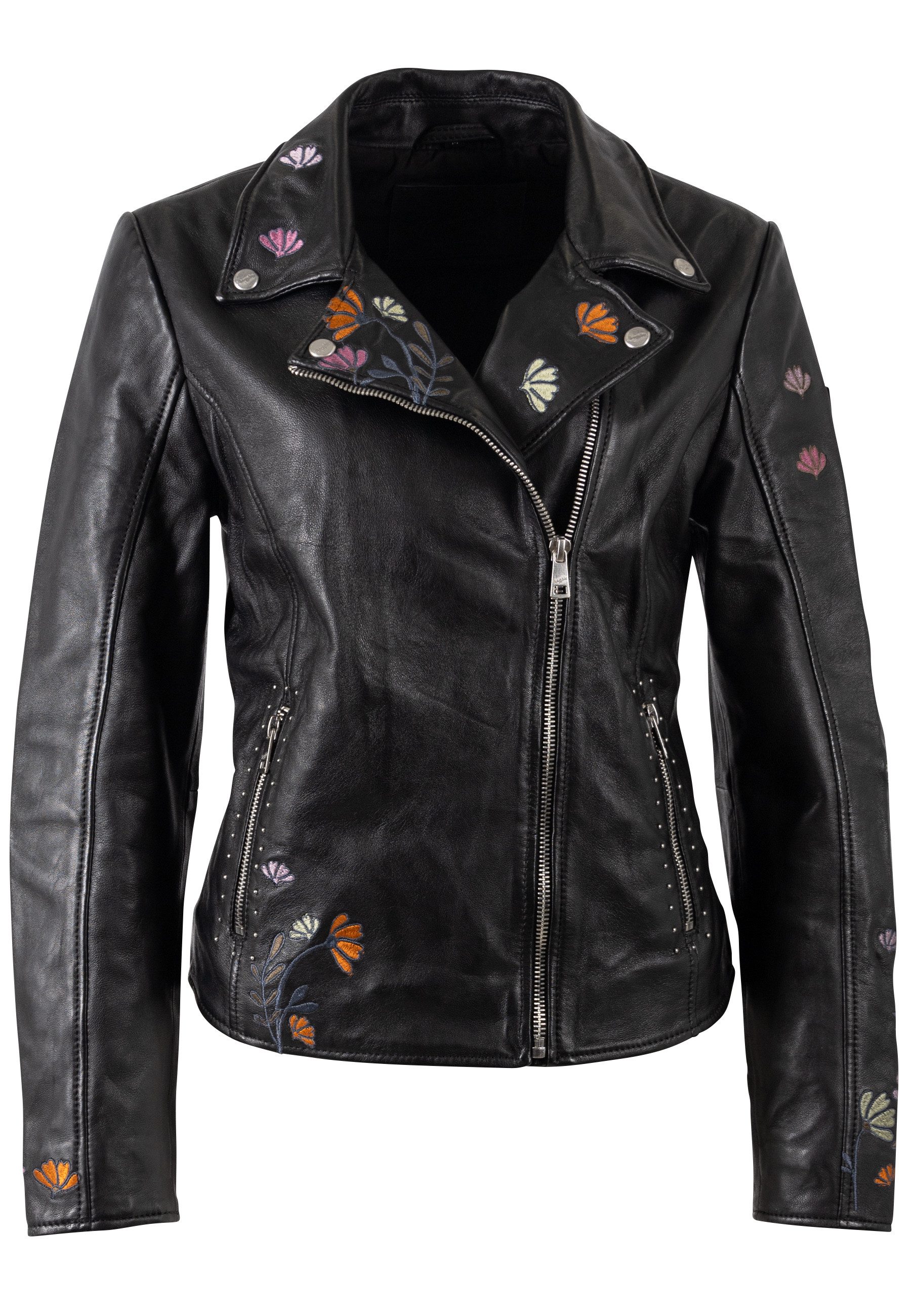 Mauritius Lederjacke MWFloral mit floralen Stickereien und Nietenbesatz