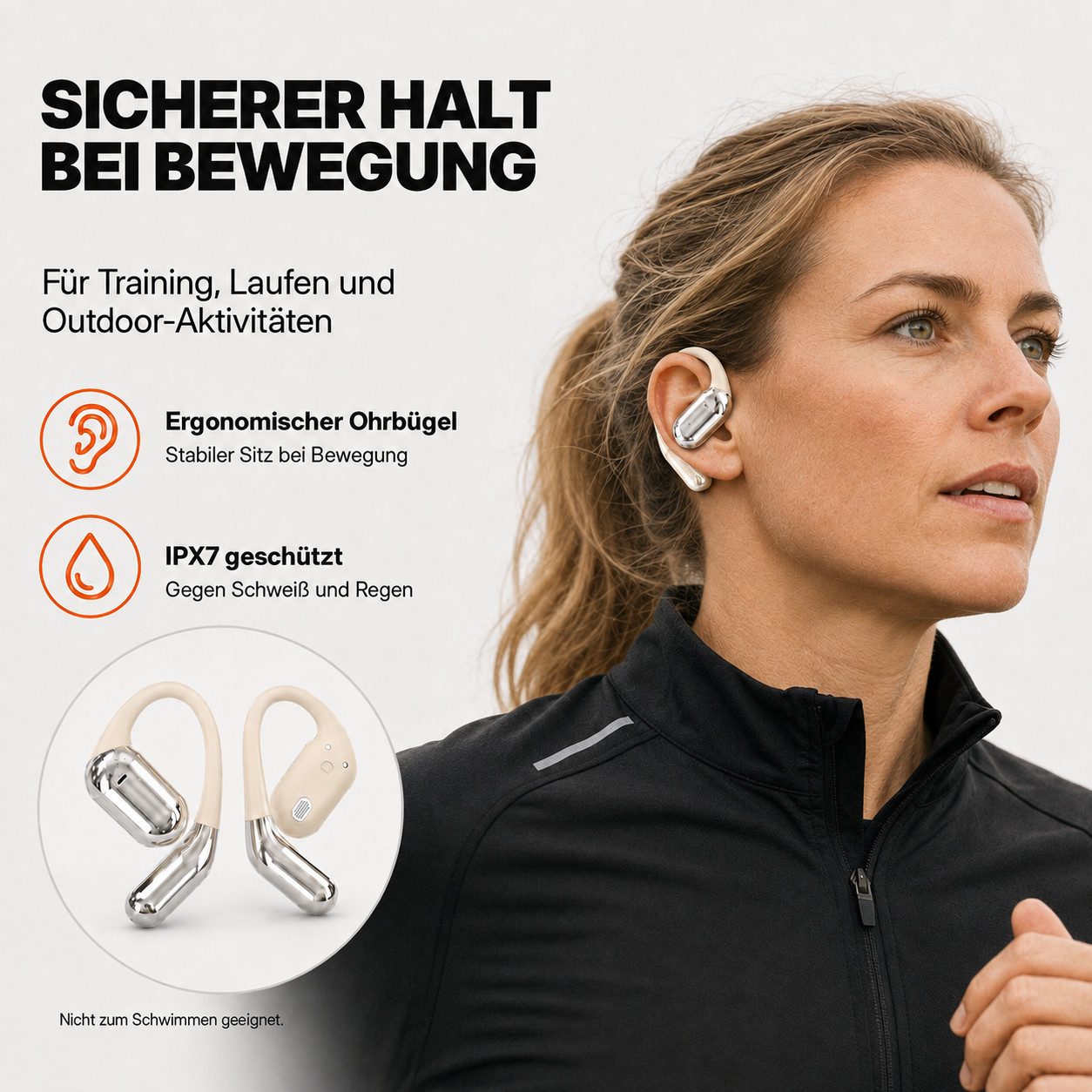 ibettertec Bluetooth Kopfhörer kabellos mit Ohrbügel Open-Ear-Kopfhörer (Sportkopfhörer mit Ohrhaken für Joggen, Fitness, Laufen und Training, 60 Std. Laufzeit, – Bild 4 von 5