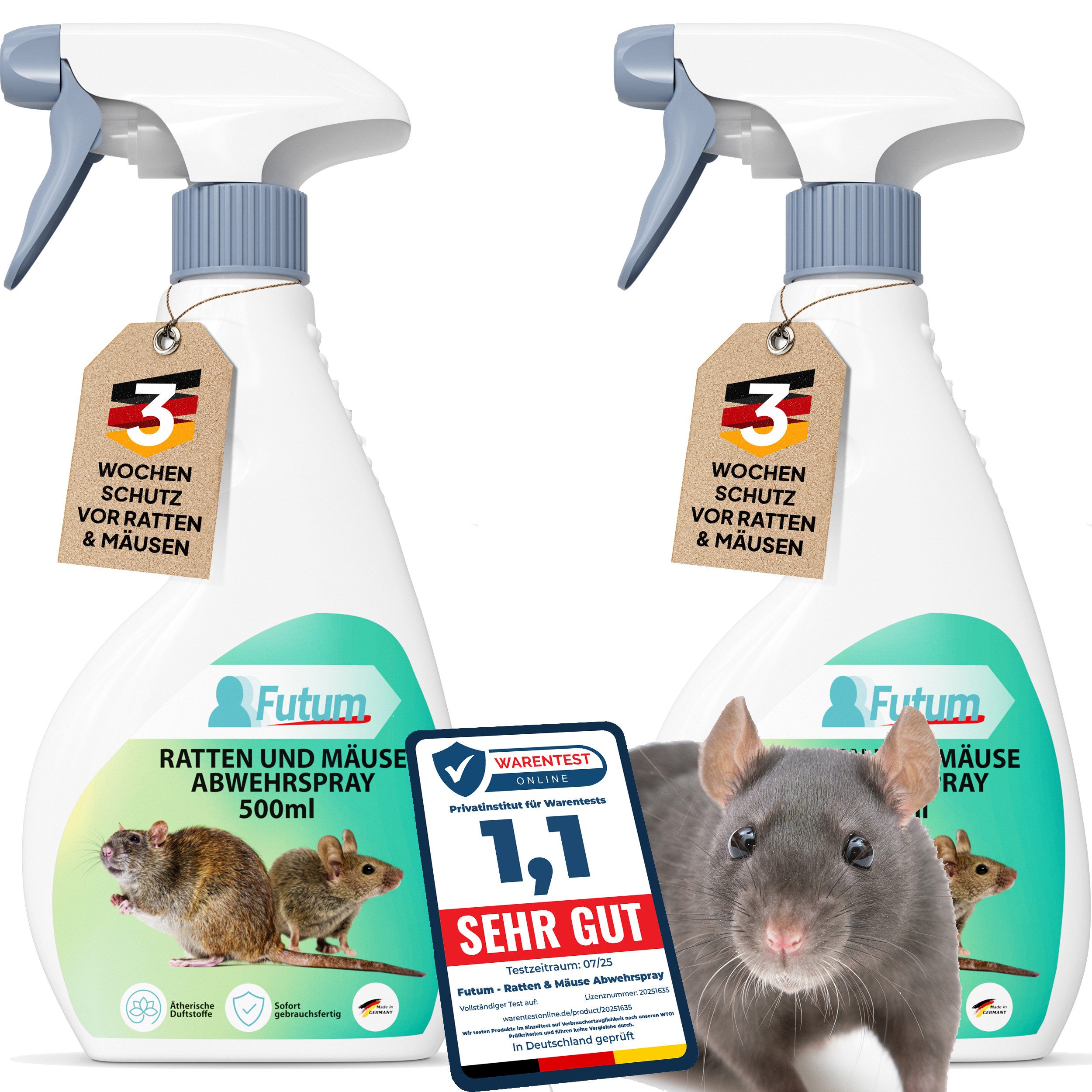 FUTUM Vergrämungsmittel Ratten & Mäuse Abwehrspray, 1 l, Präventiver Schutz, Vielseitig einsetzbar, Wirtschaftlich