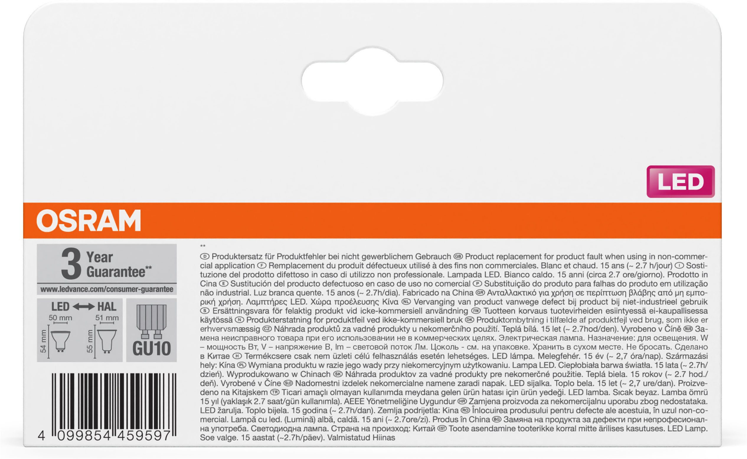 Osram LED-Leuchtmittel LED-Spot Star PAR16 Reflektor, GU10, 3 St., Warmweiß – Bild 4 von 4