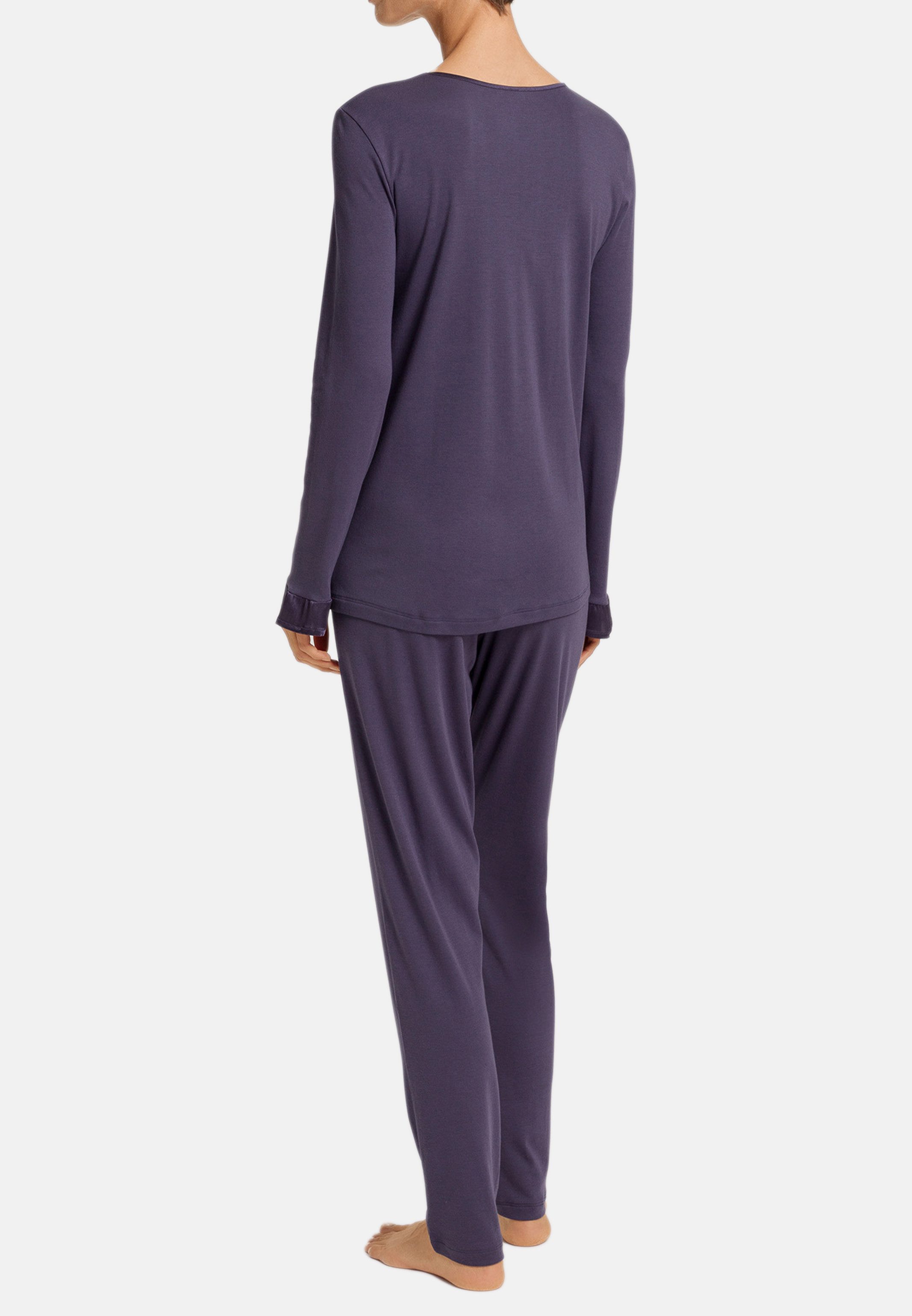Hanro Pyjama Claire (Set, 2 tlg) Schlafanzug - Baumwolle - Atmungsaktiv - Gerüschte Seidenabschlüsse