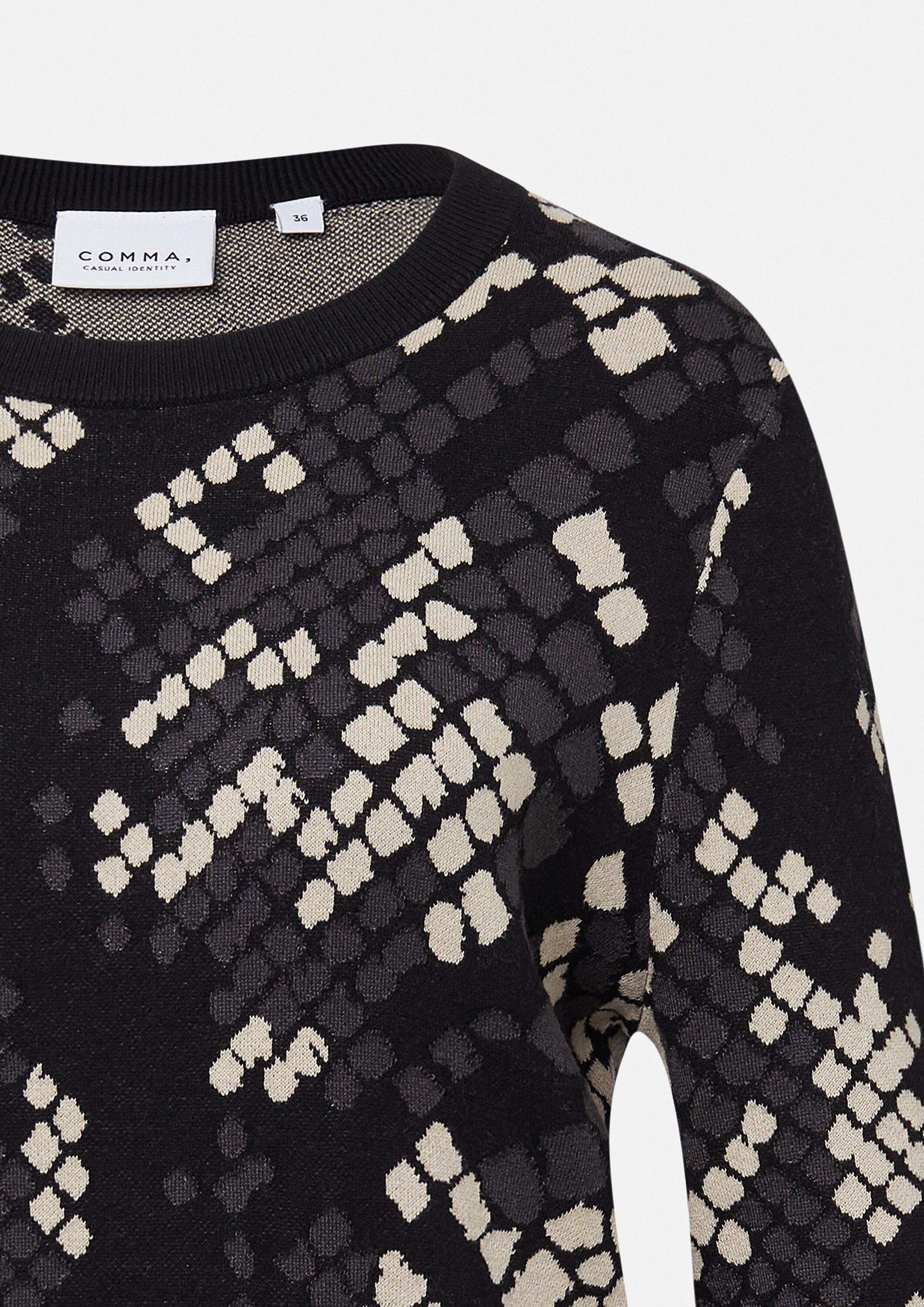 comma Longpullover Strickpullover Feinstrickpullover mit Jacquard-Muster