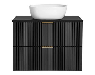 einfachgutemoebel Waschtisch-Set Badezimmer Set 3-teilig BLACKENED 80cm, Aufsatzbecken weiß, schwarz, (Badmöbel Set, 1-St., Waschtisch SET 3-teilig)