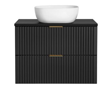 einfachgutemoebel Waschtisch-Set Badezimmer Waschplatz Blackened 80cm, blk Becken weiß, schwarz oak, (Badmöbel Set, 1-St., Waschtisch Unterschrank)