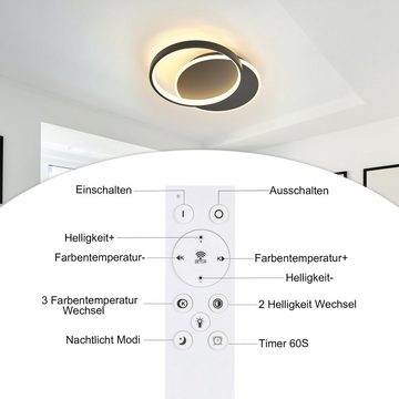 ZMH LED Deckenleuchte Dimmbar Deckenlampe Wohnzimmer mit 2 Rund Ring/Quradratisch, Augenschutz, LED fest integriert, Tageslichtweiß, 35W, 2800lm