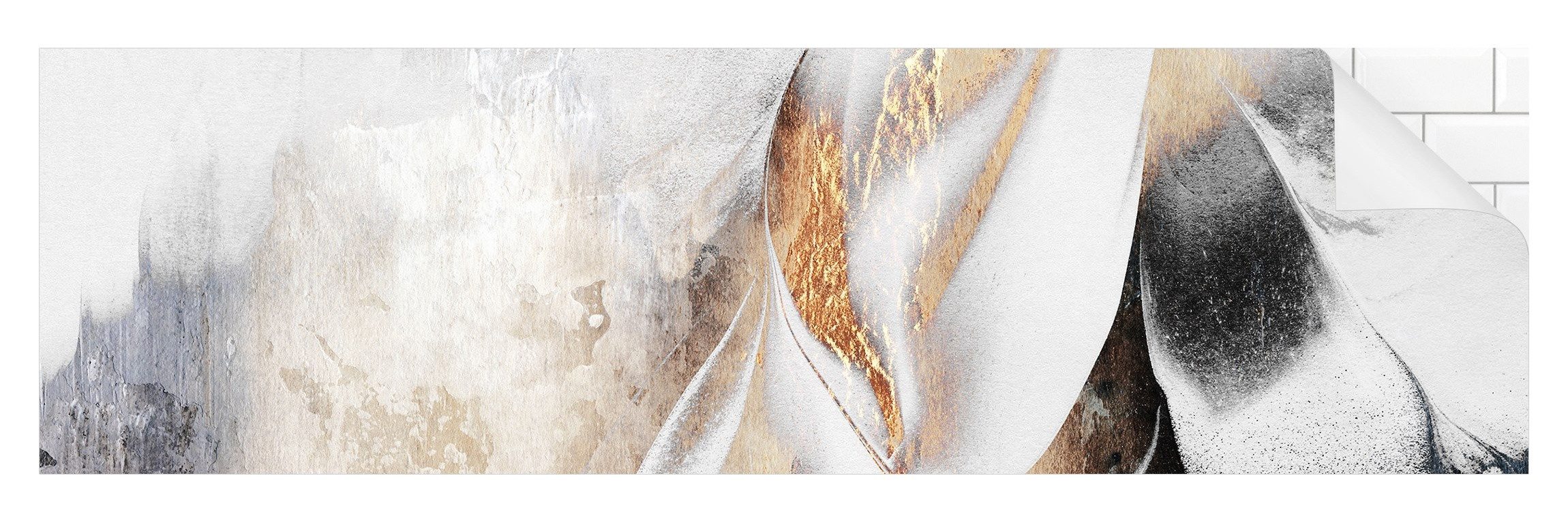 Bilderdepot24 Badrückwand gold fugenlose Wandverkleidung Bad Abstrakt, (Hartfolie matt » Selbstklebend SMART 0,35 mm), wasserfestes Wandpaneel Goldene abstrakte Wintermalerei