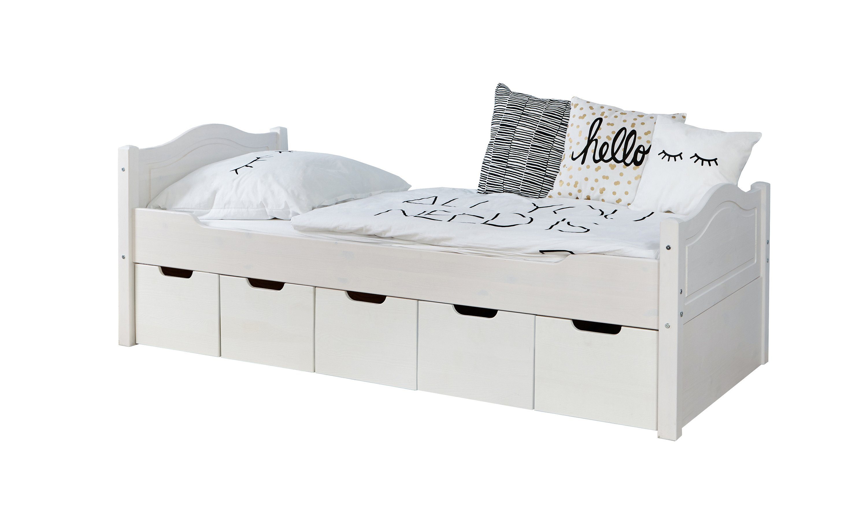 Ticaa Bettgestell Einzelbett "Leni" 90x200 Kiefer Weiß