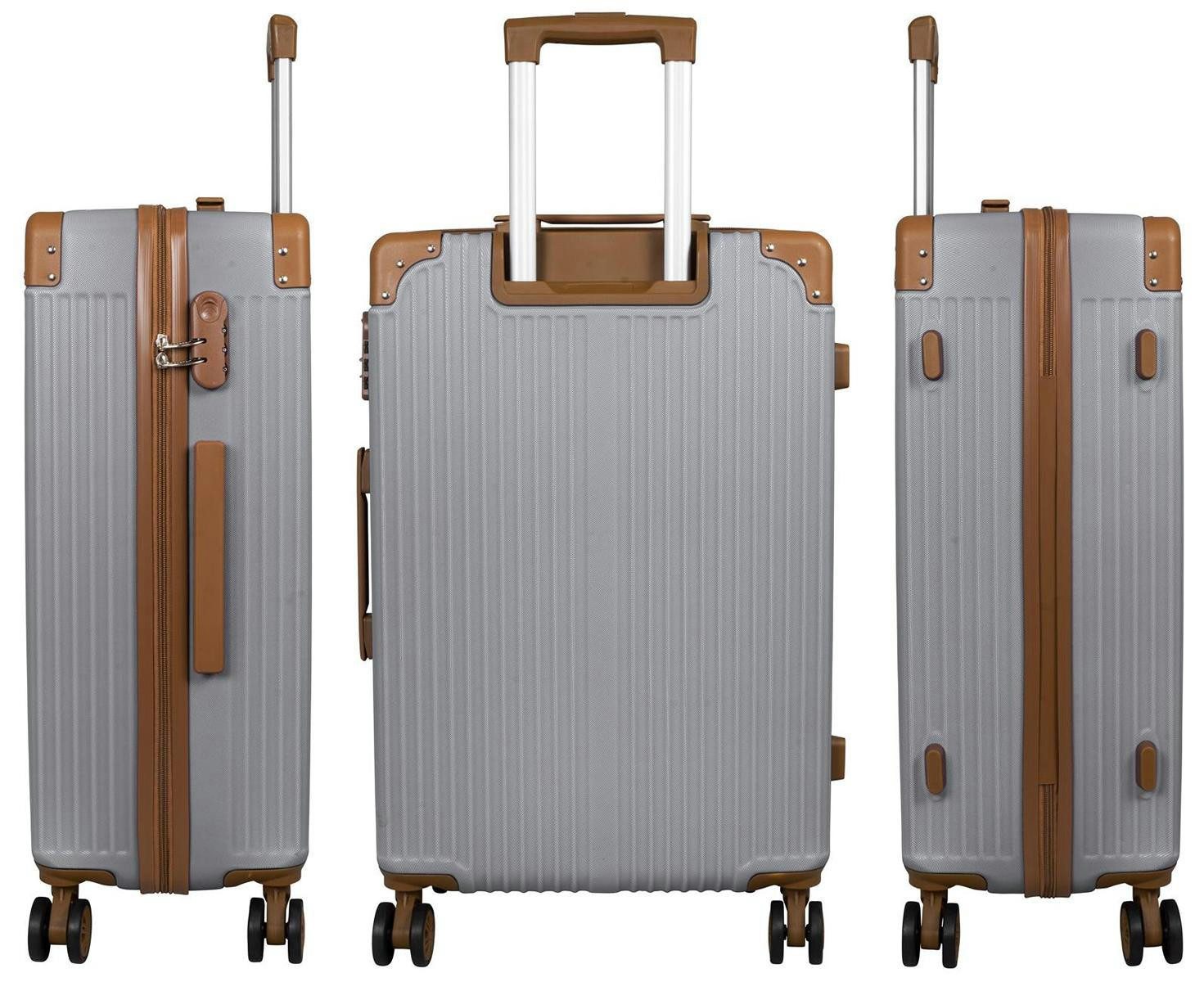 Warenhandel König Trolleyset Bardabos, 4 Rollen, (Gr. M, L und XL, 3 tlg., Hartschalen Trolley Set), Hartschale, braune Eckenschützer, aufrecht rollbar