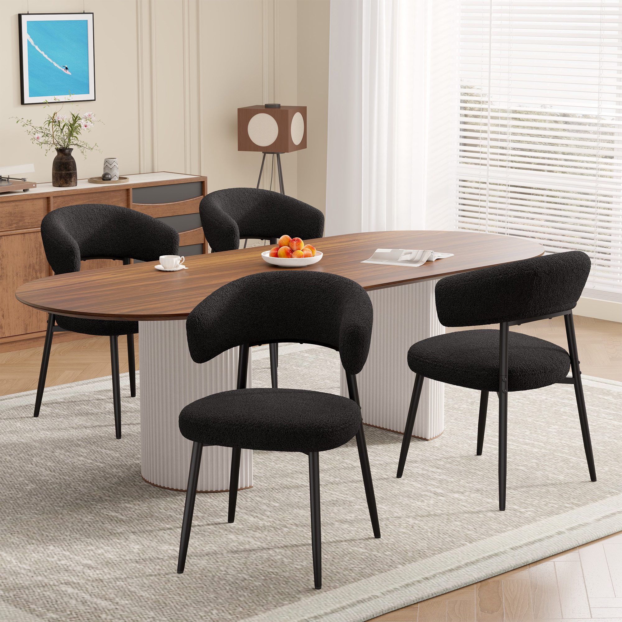 HawthyHome Esszimmerstuhl mit Bouclé-Bezug, geschwungener Rückenlehne & Metallbeinen, 2er Set (4 St), Ergonomisches Design, Bodenschutz & Standsicherheit