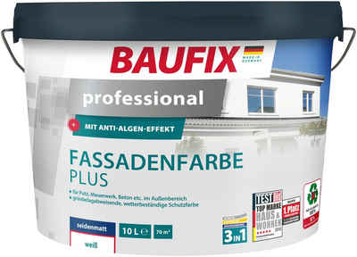 Baufix Fassadenfarbe professional Fassadenfarbe Plus, weiß seidenmatt, lösemittelfrei, wetterbeständig, scheuerbeständig, 10L