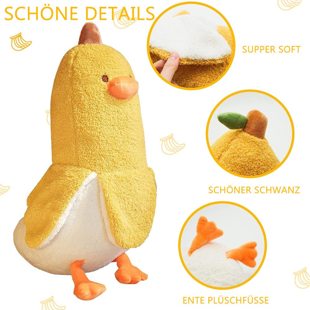 TUWENA Kuscheltier Plüschtier Banane Ente, Kawaii Ente Banane Kissen, Weiches Spielzeug