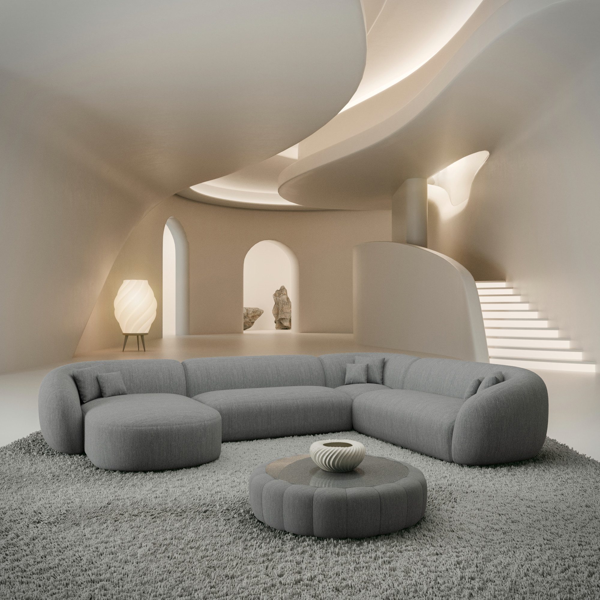 Sofa Dreams Wohnlandschaft Sorelia XXL Lounge Design Couch, 6-Sitzer, Polsterbezug, Sofa Strukturstoff Bezug in Dunkelgrau