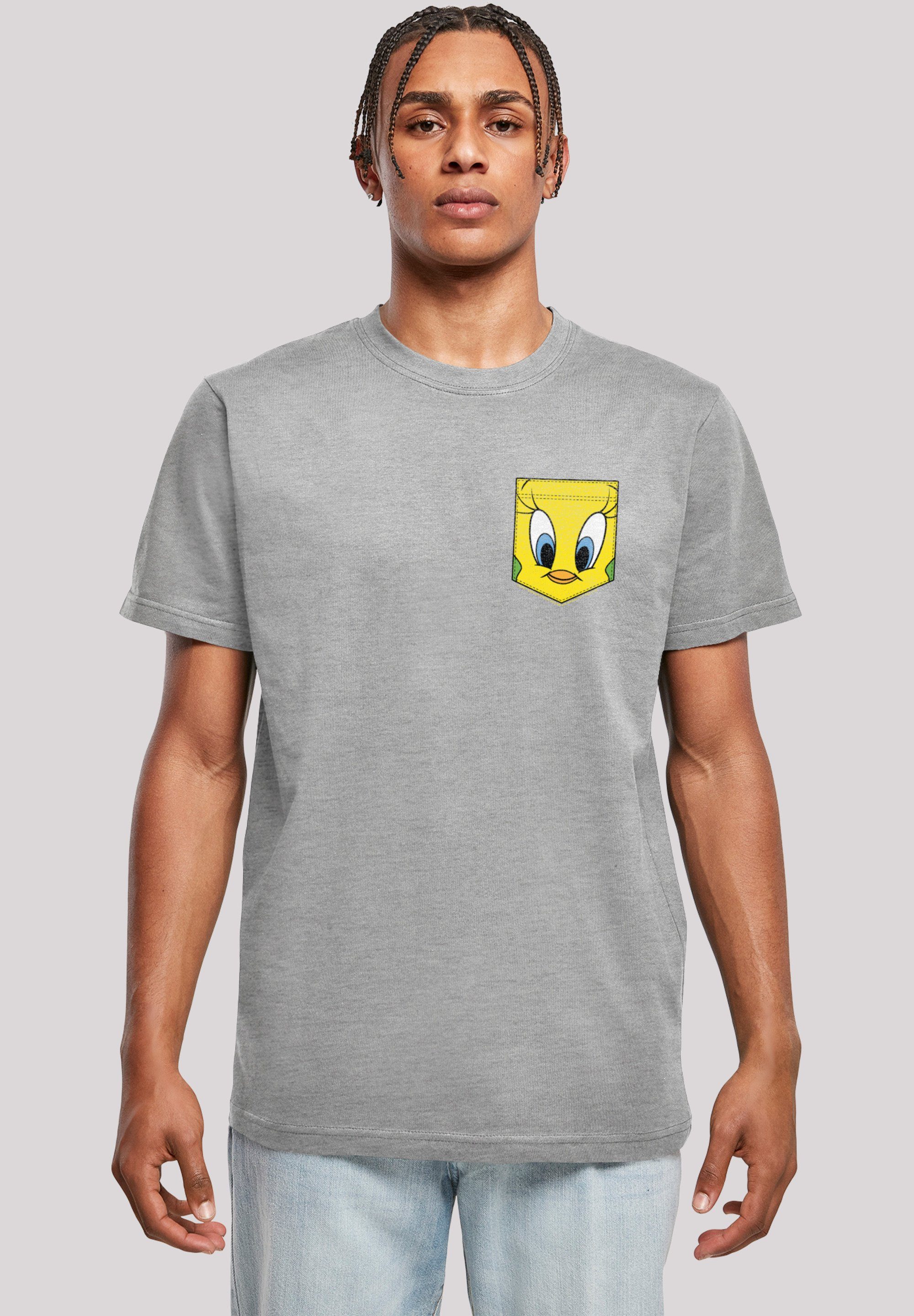 Print F4NT4STIC T-Shirt Looney Tunes Pocket Pie Faux Tweety heather grey