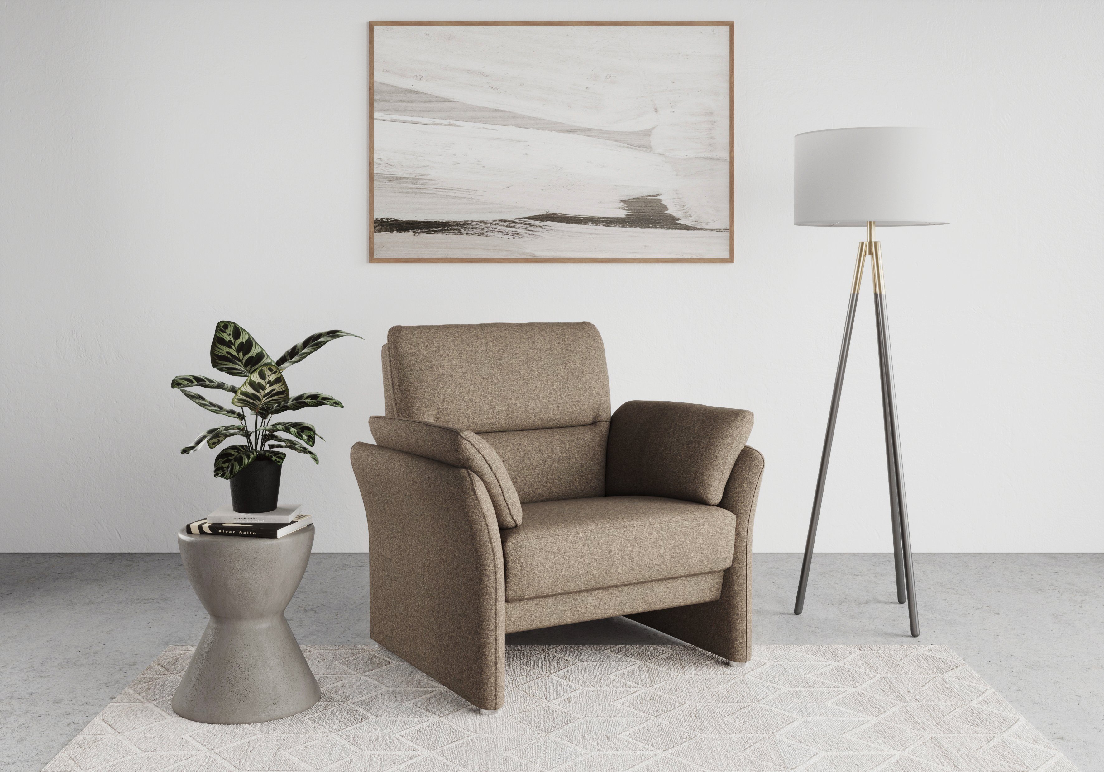 DOMO collection Sessel Pina elegant und zeitloser Clubsessel, bequemer Cocktailsessel, Hoher Sitzkomfort, Feinstruktur, stone