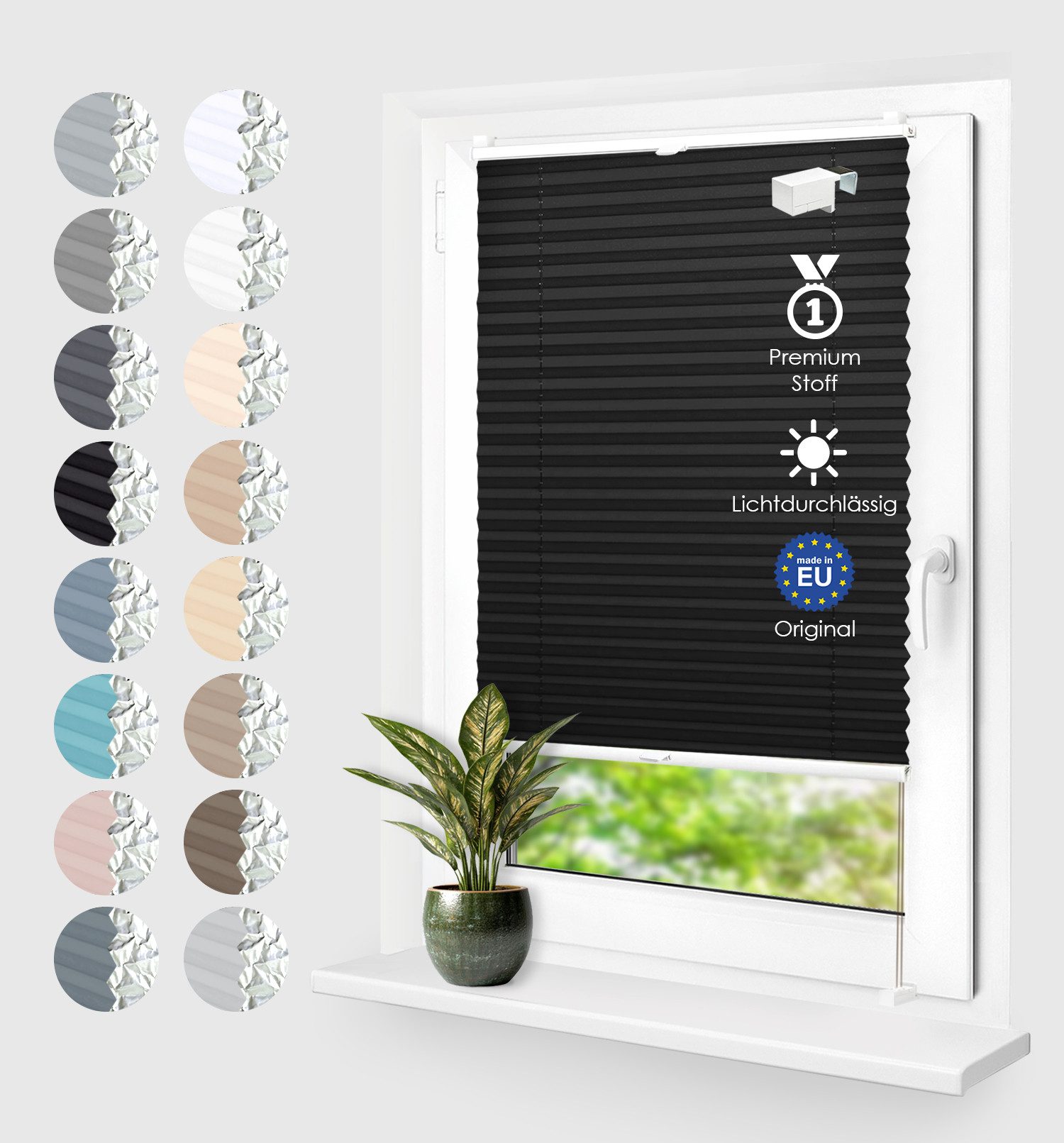Rikmani Plissee Thermo Klemmfix ohne Bohren Schwarz 40x100 cm, blickdicht, Klemmfix, Thermo-Wärmeschutz, blickdicht, Stufenlos