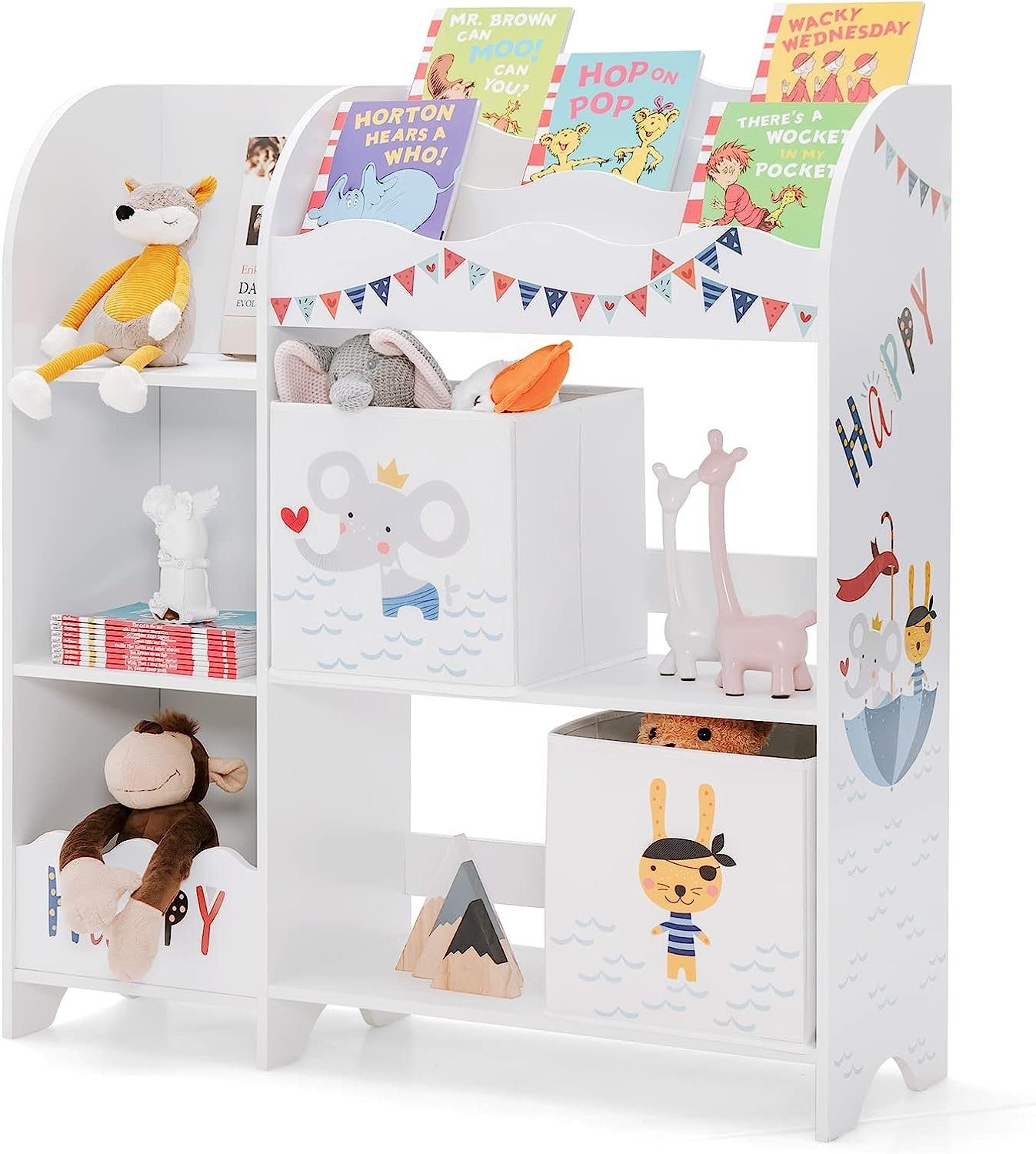 KOMFOTTEU Bücherregal Spielzeug-Organizer, Kinderzimmerschrank TierPirat