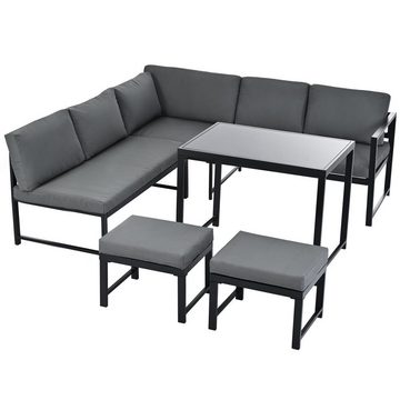 SIKAINI Loungesofa, Der Sitzteil ist verstellbar, und das Sofa kann als Liegestuhl verwendet werden. Nur ein äußerer Sitz kann in eine vierfach verstellbare Rückenlehne umgewandelt werden 1 Teile, Der Sitz hat eine Neigefunktion, Tisch mit Glasplatte