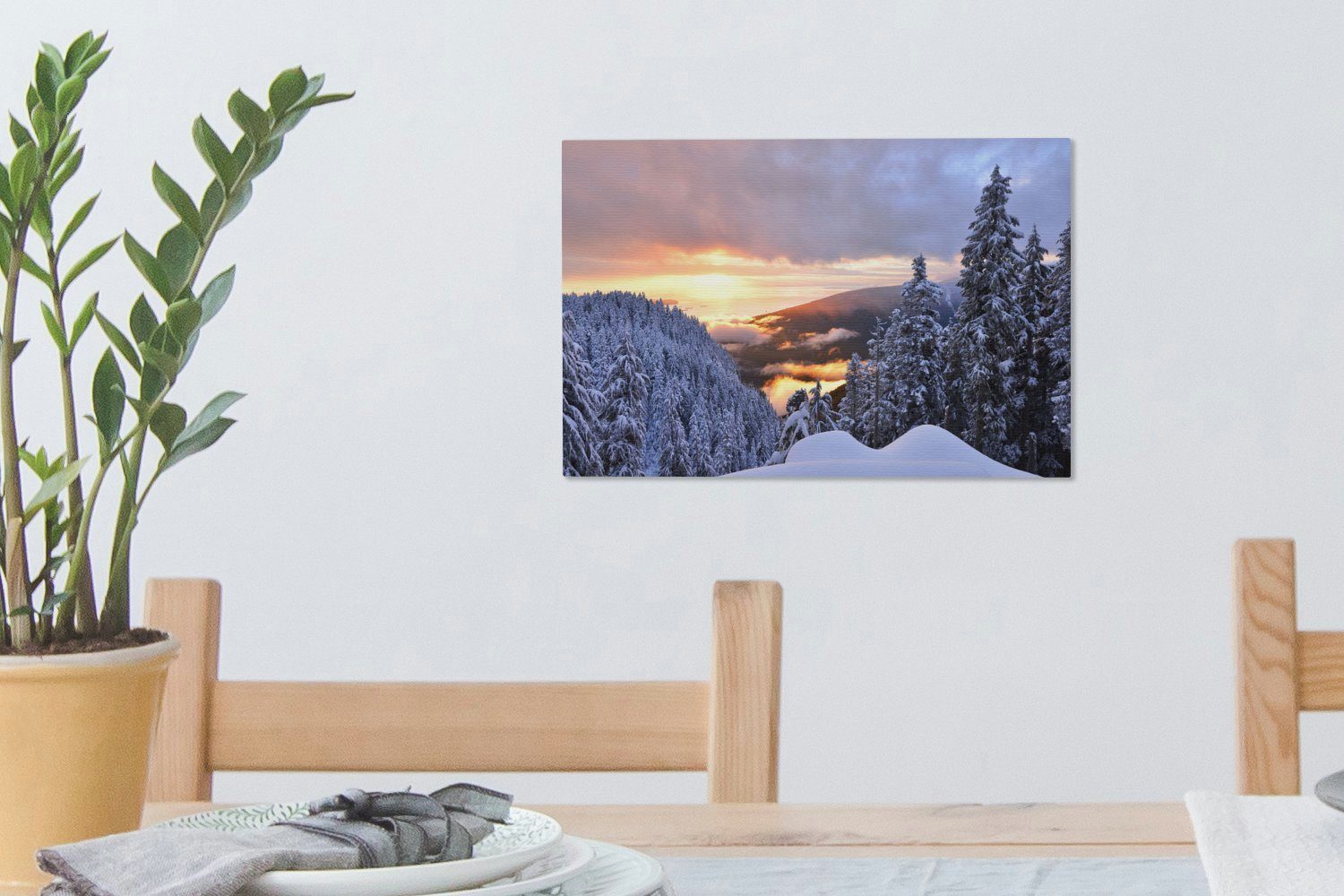 Leinwandbild Leinwandbilder, (1 Aufhängefertig, Sonnenuntergang Kanada, über OneMillionCanvasses® cm dem 30x20 St), nordamerikanischen in Grouse Wandbild Wanddeko, Mountain