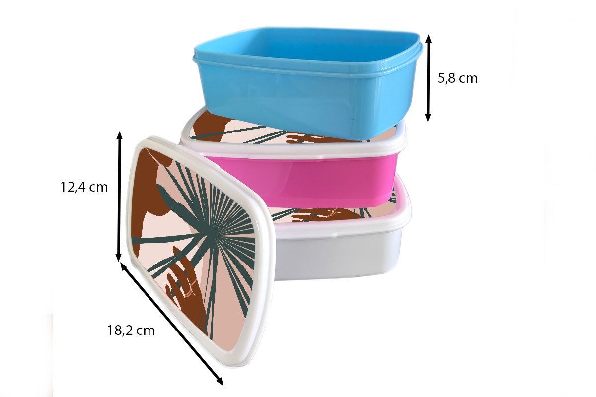 MuchoWow Lunchbox Pflanze für Jungs Tropisch - (2-tlg), und Erwachsene, Kinder Abstrakt, - Brotdose, weiß Kunststoff, und Brotbox für Mädchen