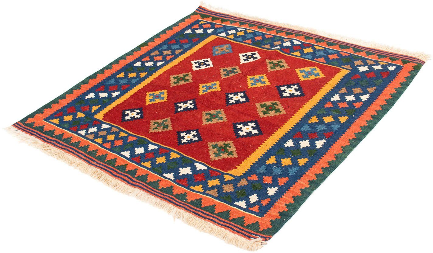 Wollteppich Kelim - Oriental quadratisch - 104 x 101 cm - dunkelrot, morgenland, quadratisch, Höhe: 6 mm, Wohnzimmer, Einzelstück