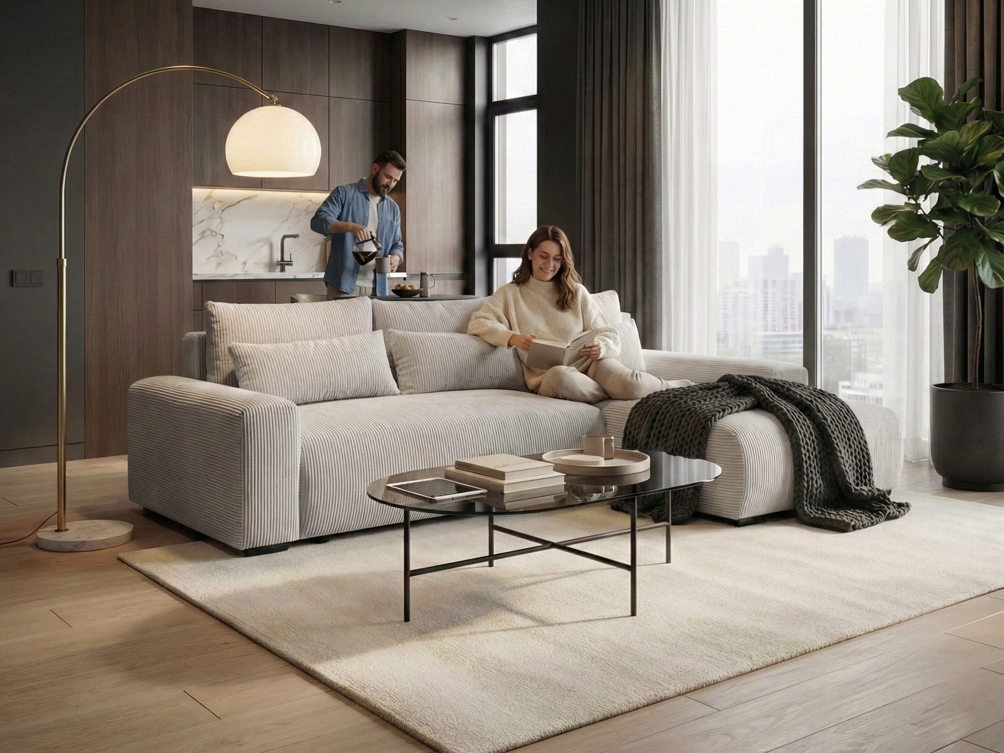Beautysofa Ecksofa Benny mit Schlaffunktion und Bettkasten, Wellenfedern, stilvoll Polsterecke im modernes Design, L-förmiges Corner Sofa aus Cordstoff