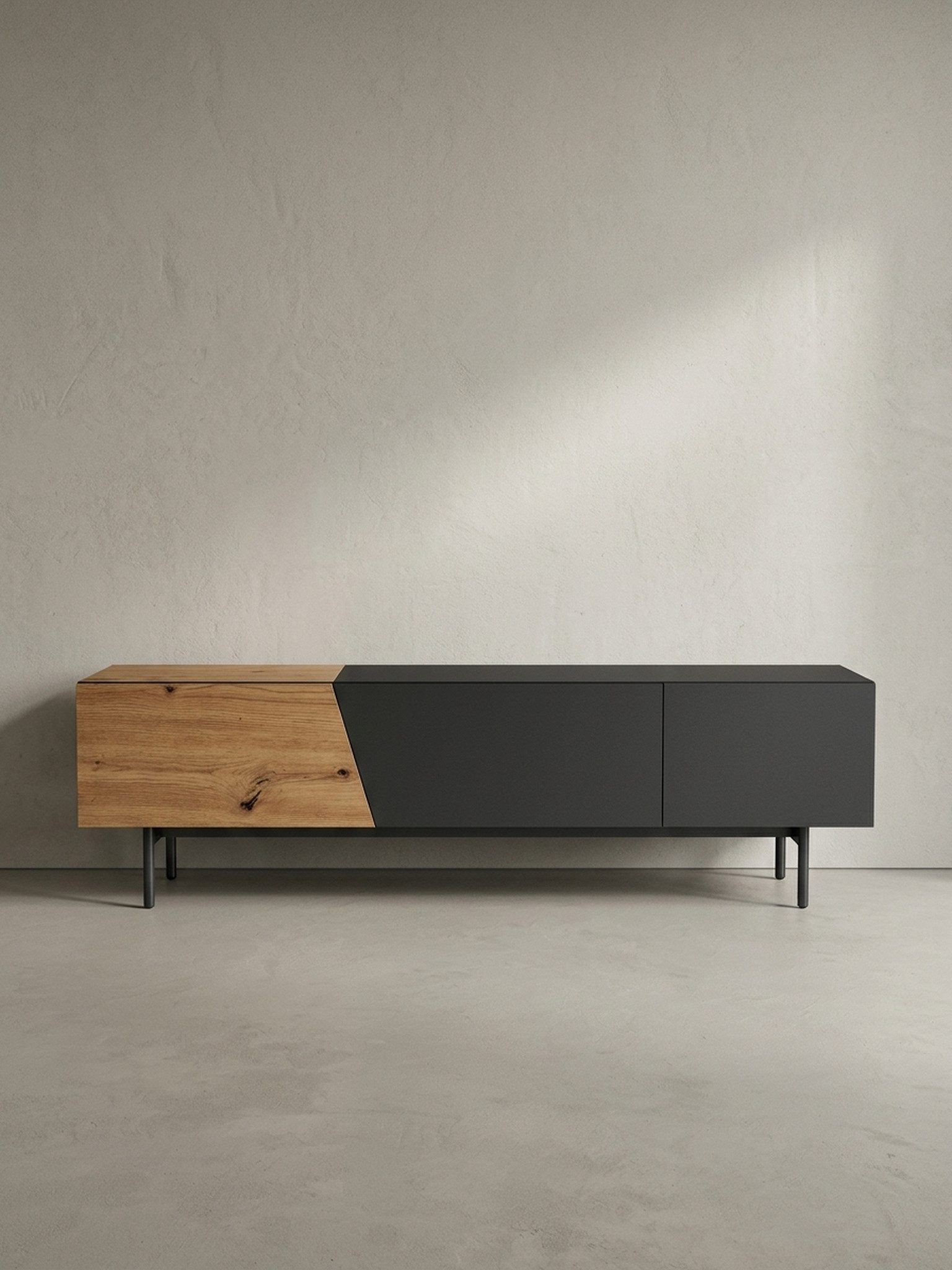 KADIMA DESIGN Lowboard Lowboard Schwarz mit Eiche-Dekor 150x40x40 cm TV-Kommode Modern, (Schublade, Fernsehkommode Wohnzimmer), Design TV-Schrank Niedrig, Fernsehtisch Fernsehschrank mit Türen &