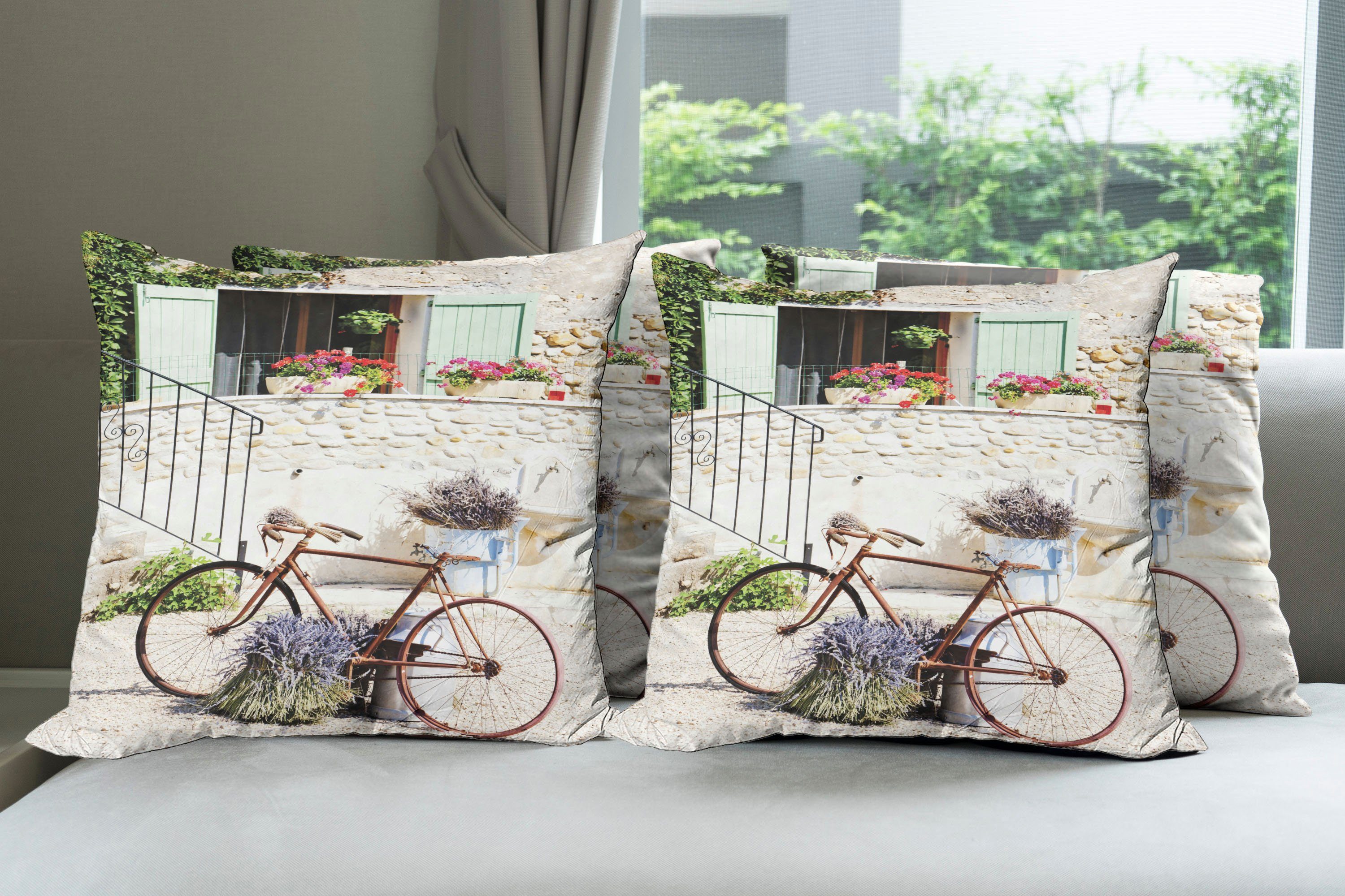 Doppelseitiger Digitaldruck, Accent Abakuhaus Modern Rustikal Kissenbezüge Fahrrad-Blumen-Land Stück), (4
