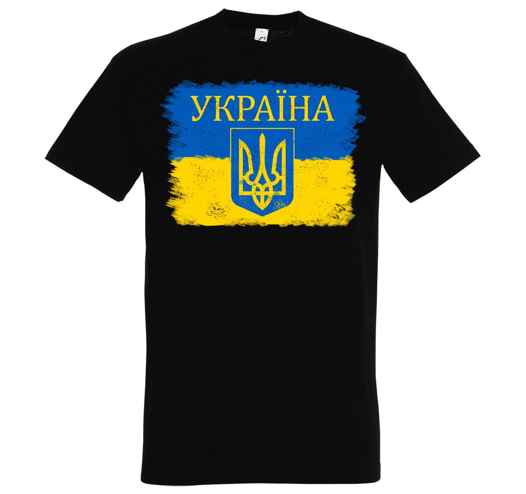 Vintage Herren Youth Schwarz Designz T-Shirt Print-Shirt Aufdruck mit Flagge Wappen modischem Ukraine