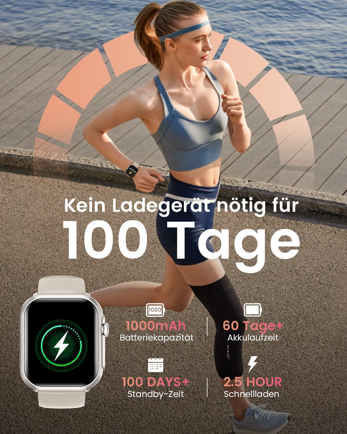 FOSMET 2026 1000mAh Akku Smartwatch Herren Damen 1.83 " AMOLED Display Smartwatch (4.65 cm), Herzfrequenz-/Blutdruck-/SpO2-/Schlafüberwachung für Android und iOS