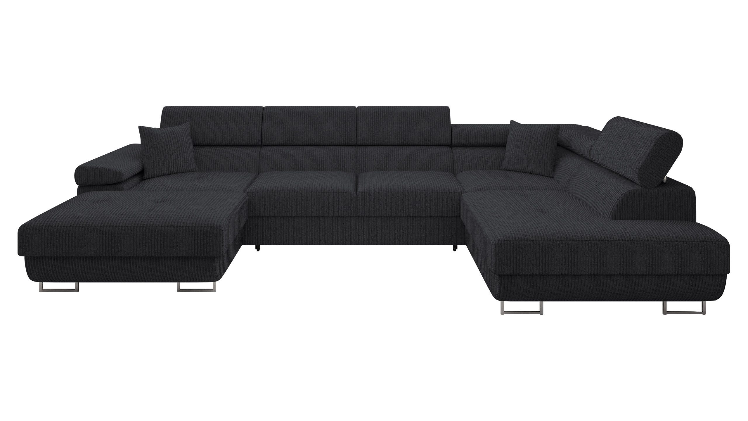 MIRJAN24 Wohnlandschaft Torezio Bis Cord, mit Bettkasten und Schlaffunktion, Einstellbare Kopfstützen, 346x203x70-90 cm, U-Form