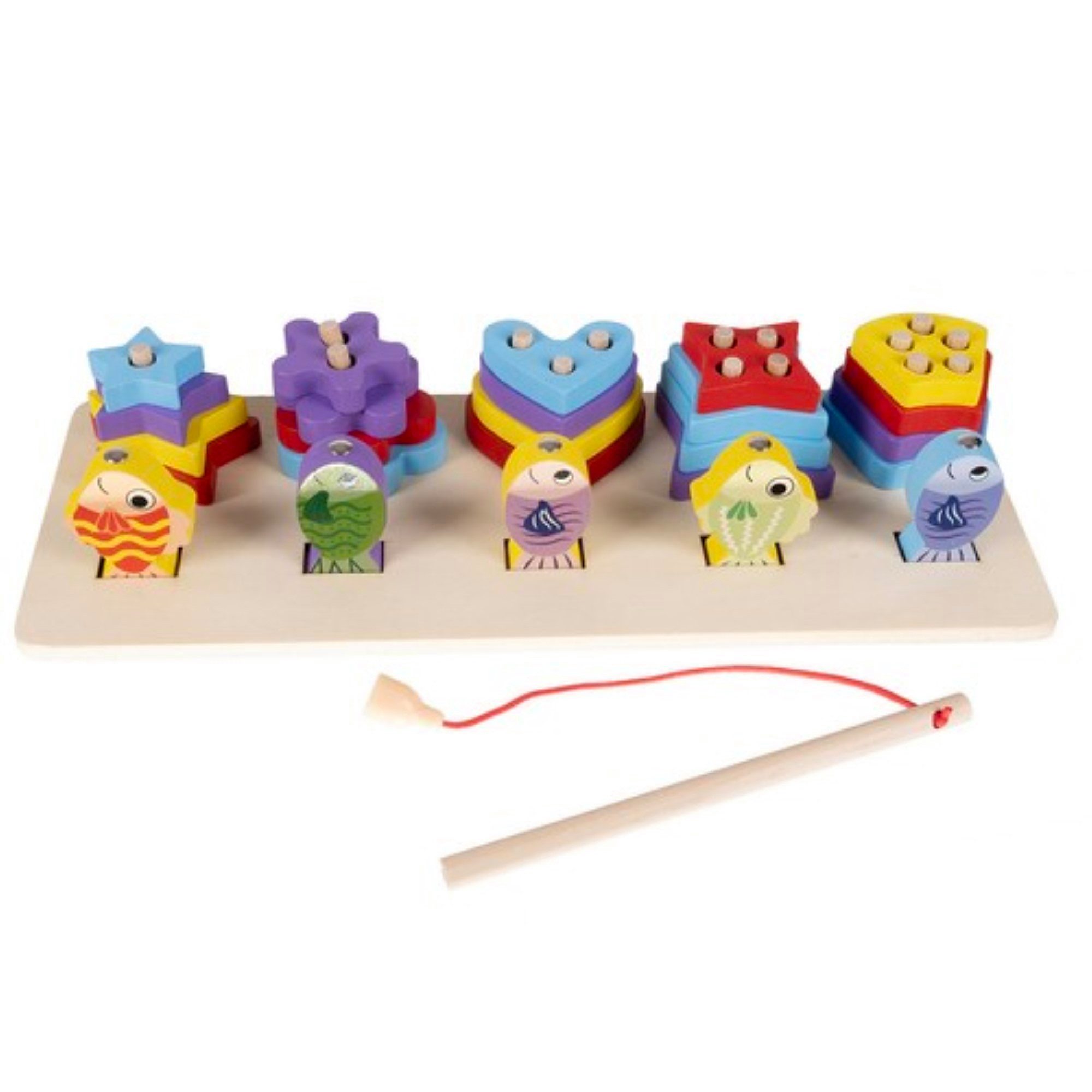 KRUZZEL Lernspielzeug Formen & Fische: Kombinierter Sortierer und Angelspaß (Holzspielzeug-Set: Formensortierer und Angelspiel, Holzsortierer + Angelspiel: Spaß und Lernen für Kinder), Sortierer aus Holz mit Angelspiel für Spielspaß und Entwicklung.