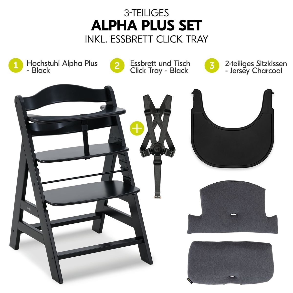 Hauck Hochstuhl Alpha Plus Black (Set), Mitwachsender Kinderhochstuhl mit E günstig online kaufen
