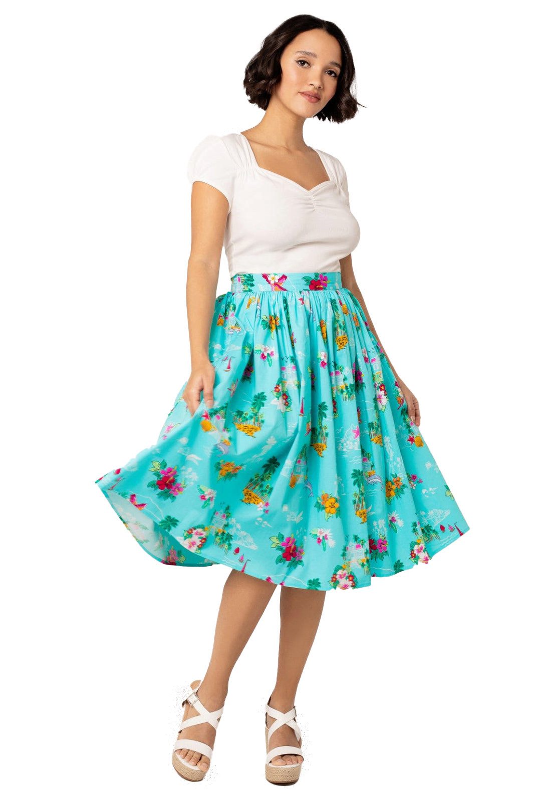 Hell Bunny A-Linien-Rock Ayanna Skirt Vintage Retro Swing Tellerrock Tropisch Hawaii