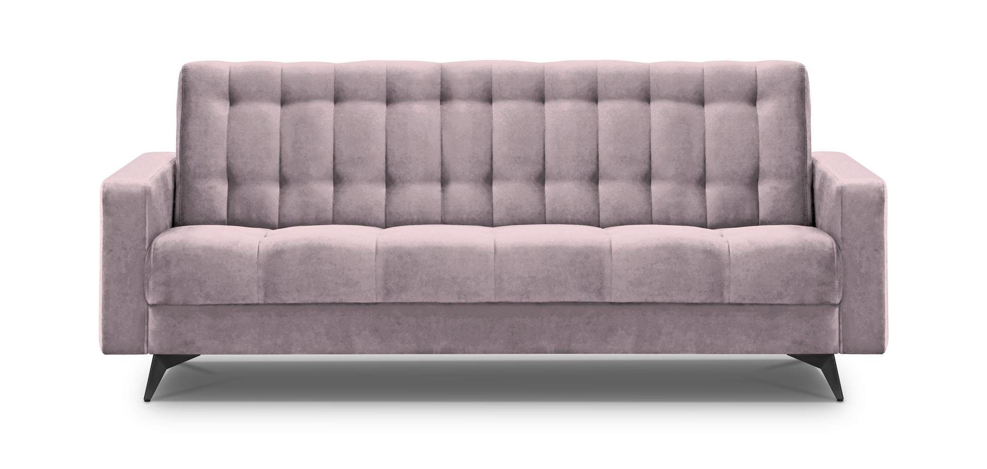 Velour, Beautysofa Puderrosa GRETA BIS, für Sofa Polstersofa Couch Schlaffunktion, Wohnzimmer, Schlafsofa Bettkasten,