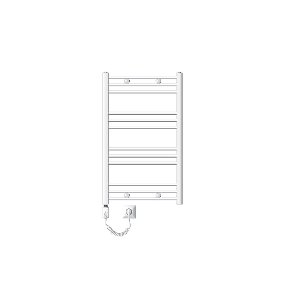 LuxeBath Badheizkörper Designheizkörper Handtuchtrockner Handtuchheizkörper Handtuchheizung, Weiß 600x800mm gerade Seitenanschluss Heizstab 300W Thermostat