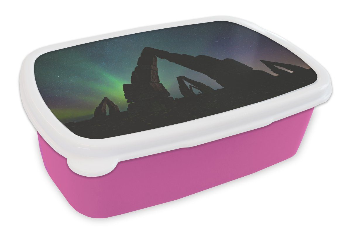 Kunststoff Island Brotbox rosa Brotdose für Natur, Kunststoff, Lunchbox Kinder, Mädchen, - - Nordlichter Erwachsene, MuchoWow (2-tlg), Snackbox,