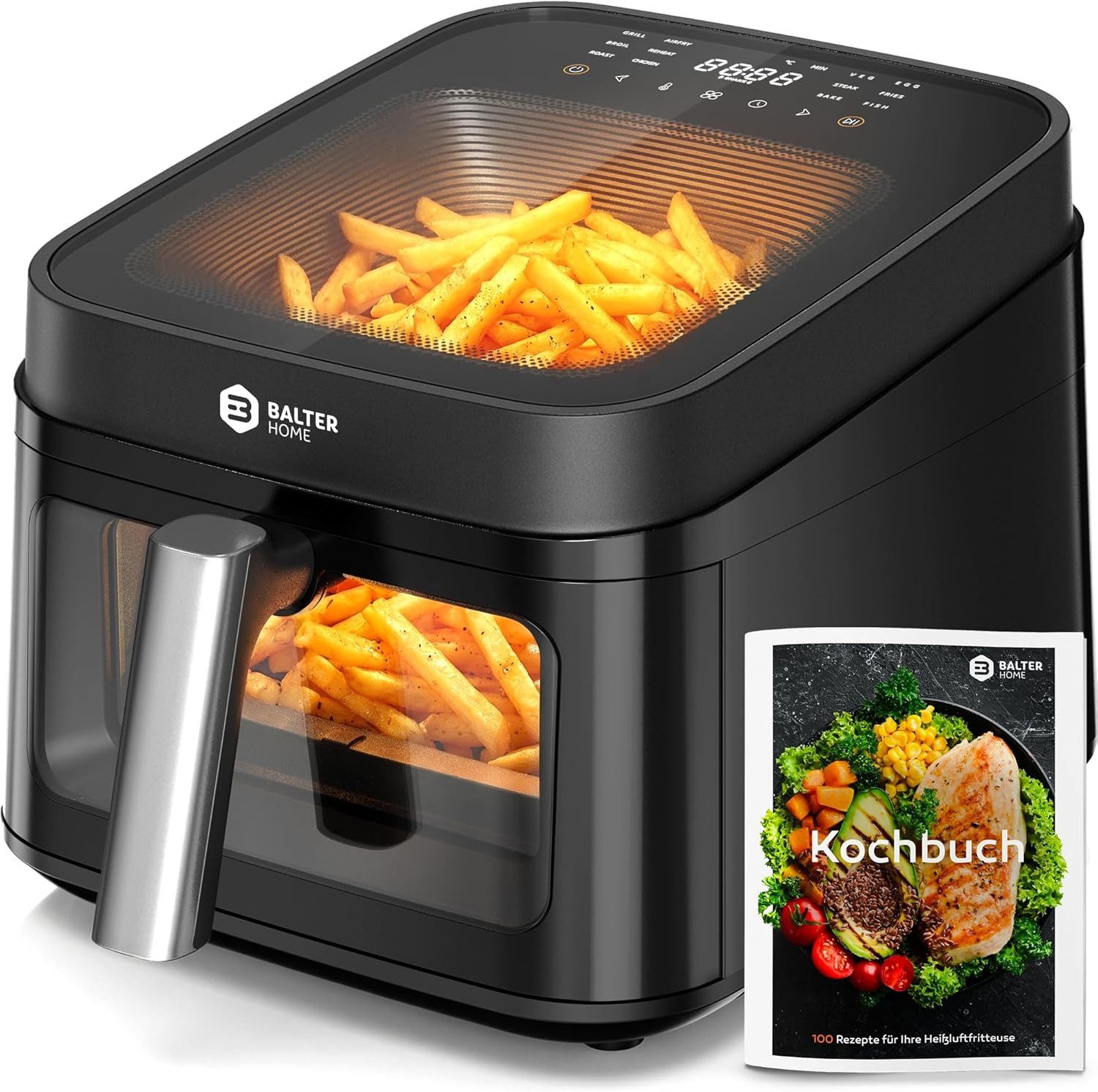 Balter Heißluftfritteuse, 1700 W, Airfryer, 6,5 L, transparentem Deckel und Sichtfenster
