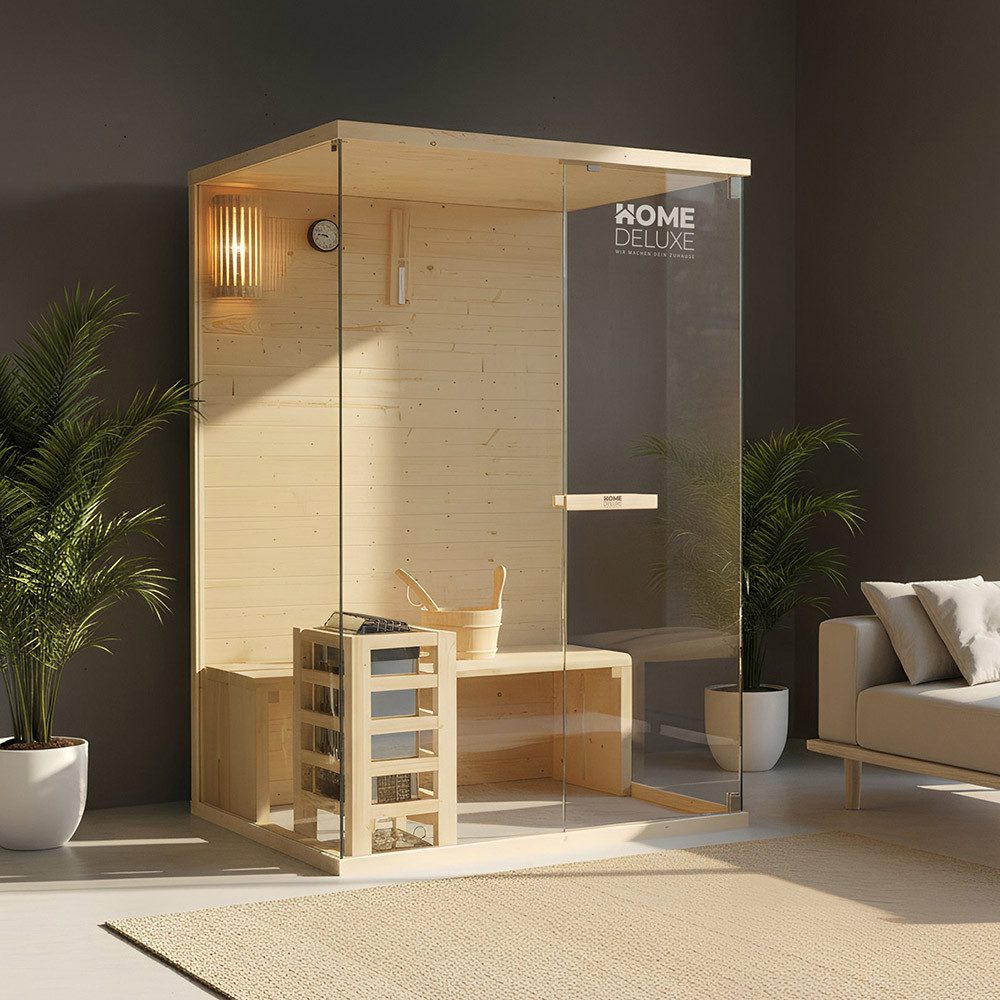 HOME DELUXE Sauna ARUNA M für 1-2 Personen, BxTxH: 130 x 110 x 190 cm, inkl. 3,6 kW Elektro-Ofen, Fichtenholz, Komplett-Set