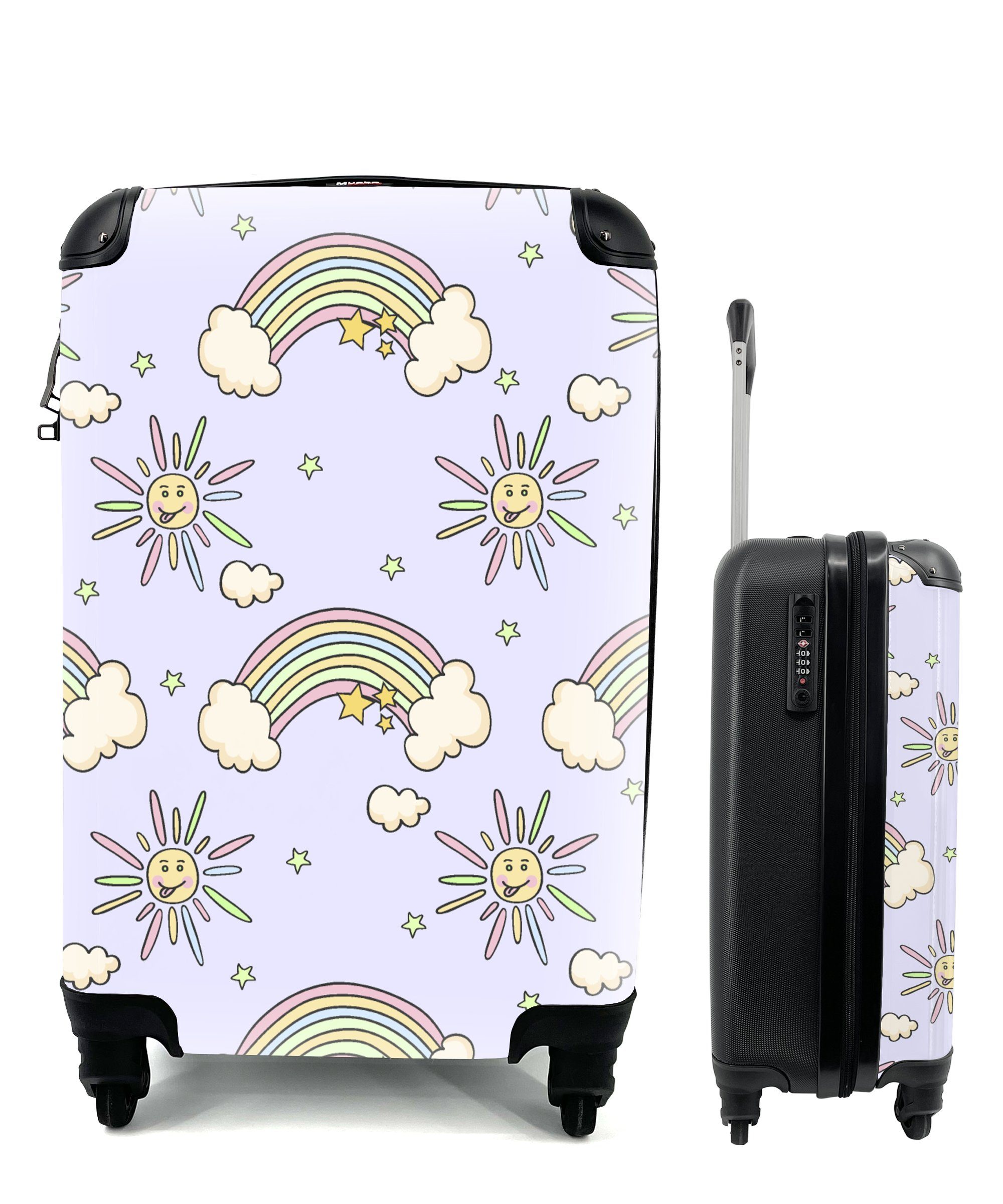 MuchoWow Handgepäckkoffer Mädchen Reisetasche Rollen, Trolley, - Sonne - mit für - 4 Kinder Kinder Handgepäck Regenbogen Ferien, Muster Mädchen -, - - - Reisekoffer rollen