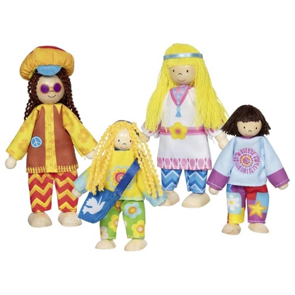 goki Puppenhaus Biegepuppen Familie Puppenhaus Figuren Holz beweglich 4-teilig, 4-teiliges Biegepuppen-Set für kreatives Rollenspiel