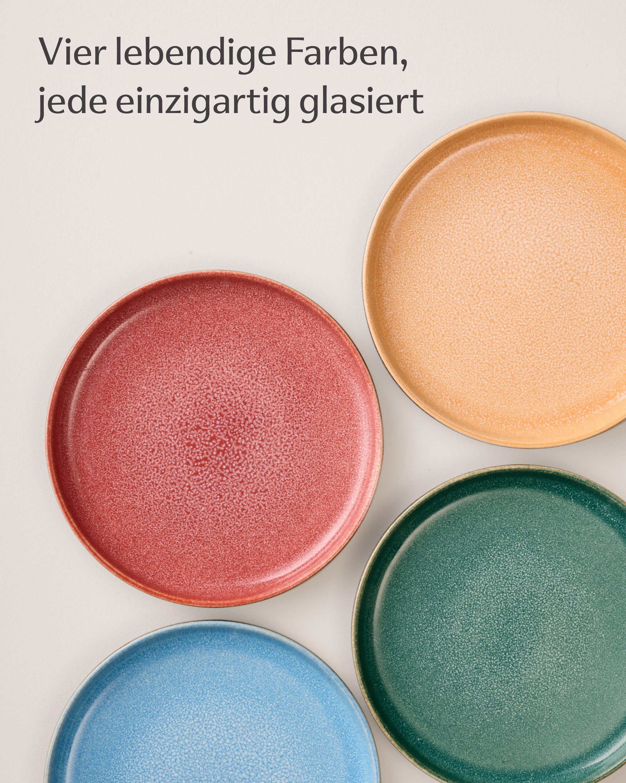 Cosumy Dessertteller Steingut Geschirr Set 4 Personen – Handgefertigtes Tafelservice, (4 St), Handglasiert- Mikrowellenfest - Spülmaschinenfest – Design Geschirr";