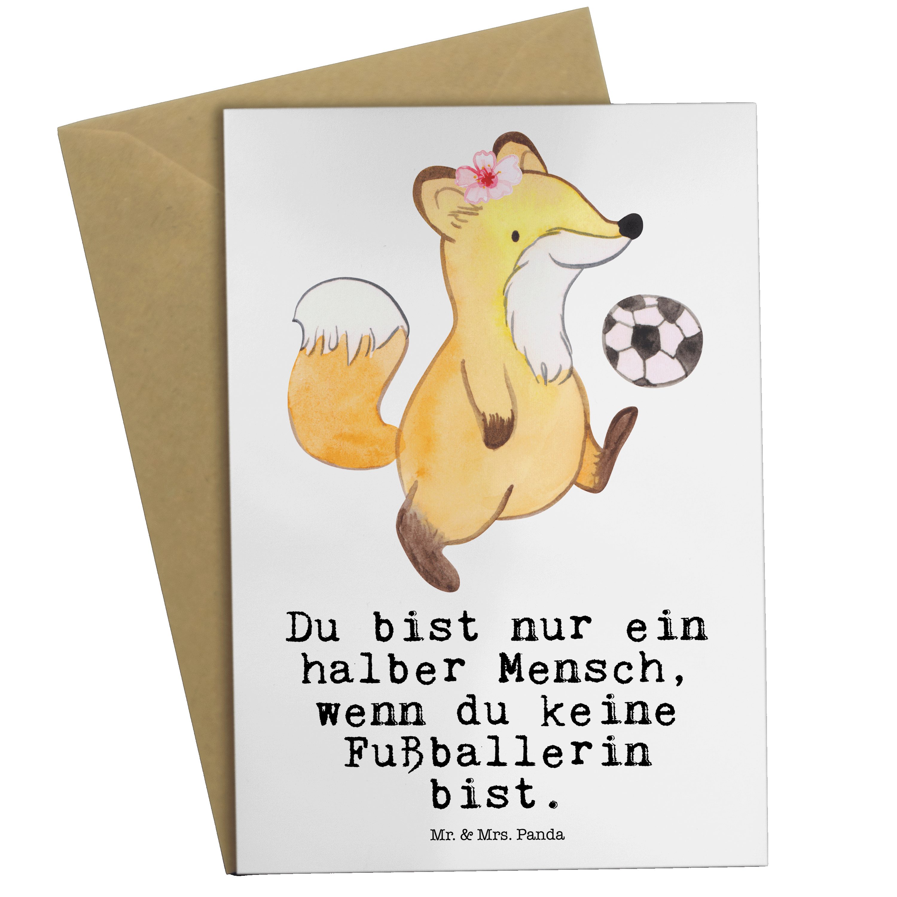 Mr. & Mrs. Panda Grußkarte Fußballerin mit Herz - Weiß - Geschenk, Jubiläum, Karte, Fußballspiel