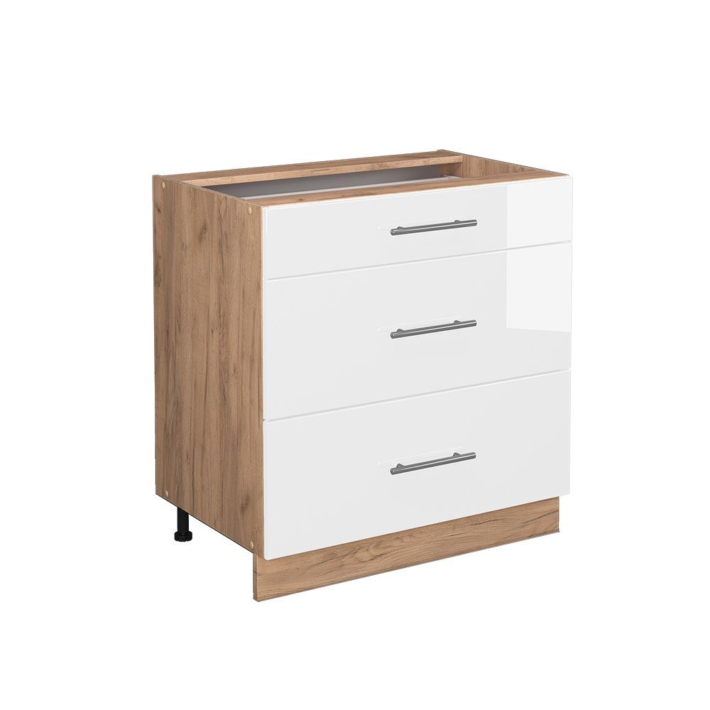 Vicco Unterschrank Fame-Line Weiß Hochglanz/Eiche 80cm, günstig online kaufen