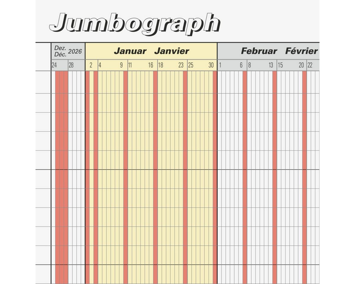 Thumbnail - BRUNNEN Jahresplaner Urlaubsplaner Jumbograph 64,7x29,7cm 1 Seite = 12 Monate leporellogef.