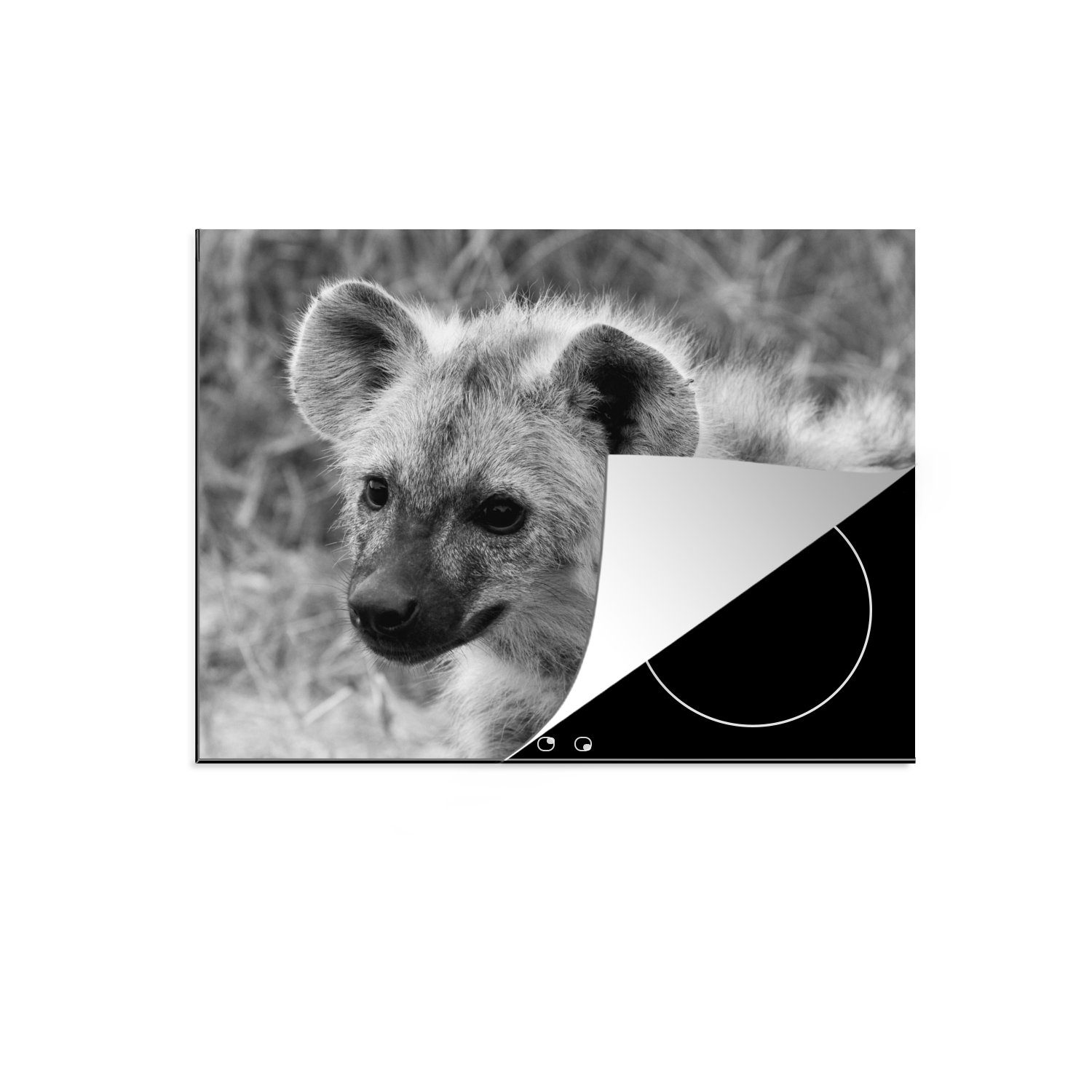 MuchoWow Herdblende-/Abdeckplatte Porträt einer Hyäne, Vinyl, (1 tlg), 70x52 cm, Mobile Arbeitsfläche nutzbar, Ceranfeldabdeckung